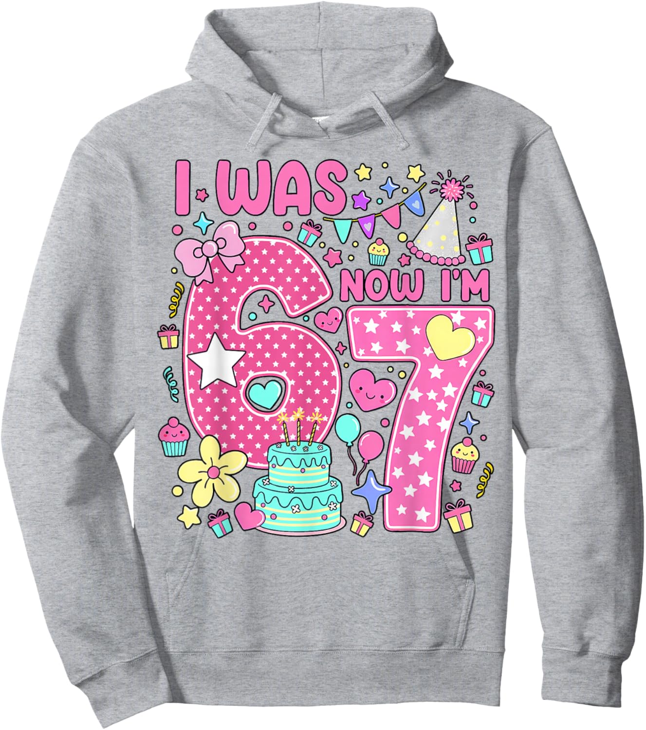 7 Years Old Birthday Pink I was 6 Now I'm 7 6 7 Meme Girly Hoodie - Hoodie | Ash