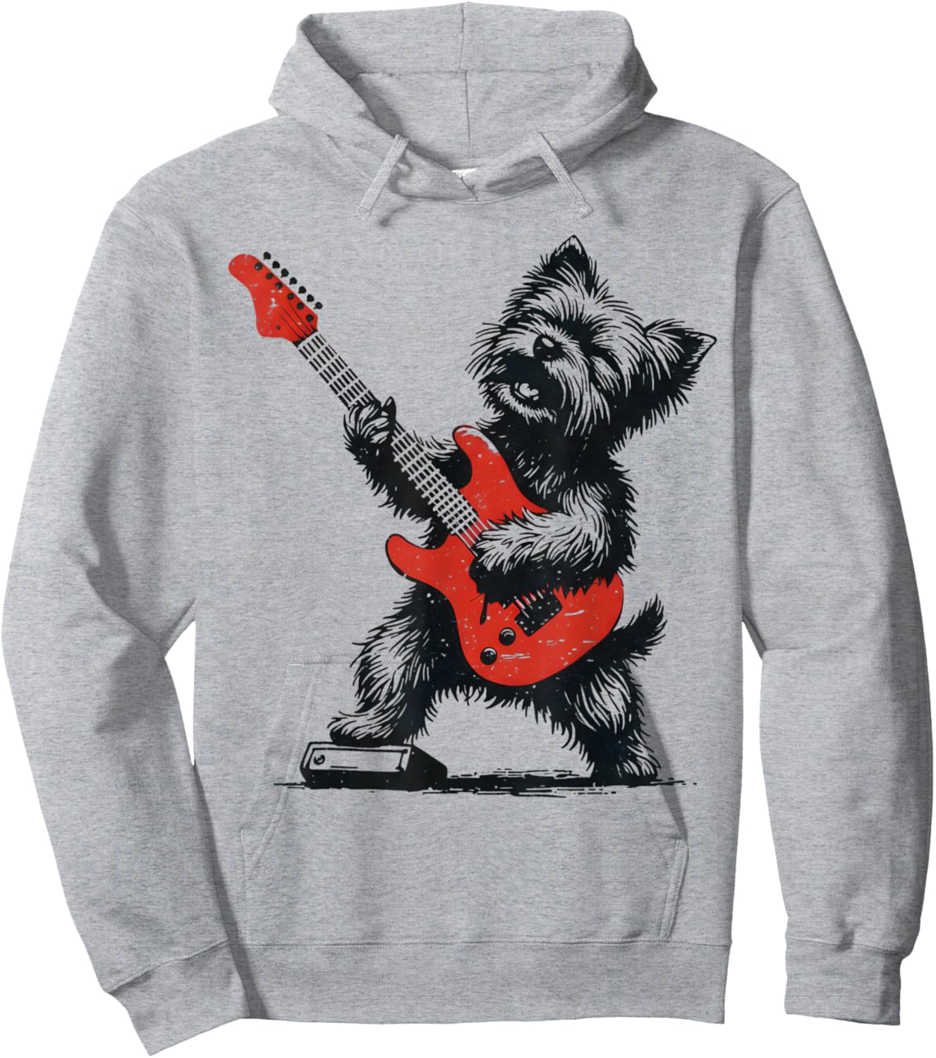 Vintage Yorkie Rock Funny Dog Playing Guitar Rock Style Hoodie - Hoodie | Ash