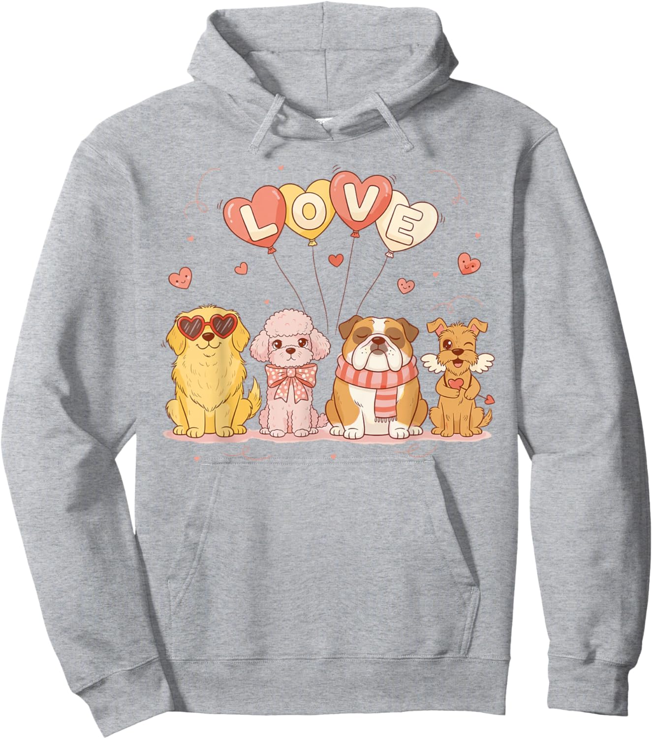 Cute Valentine Dogs Love Balloons Valentine's Day Hoodie - Hoodie | Ash