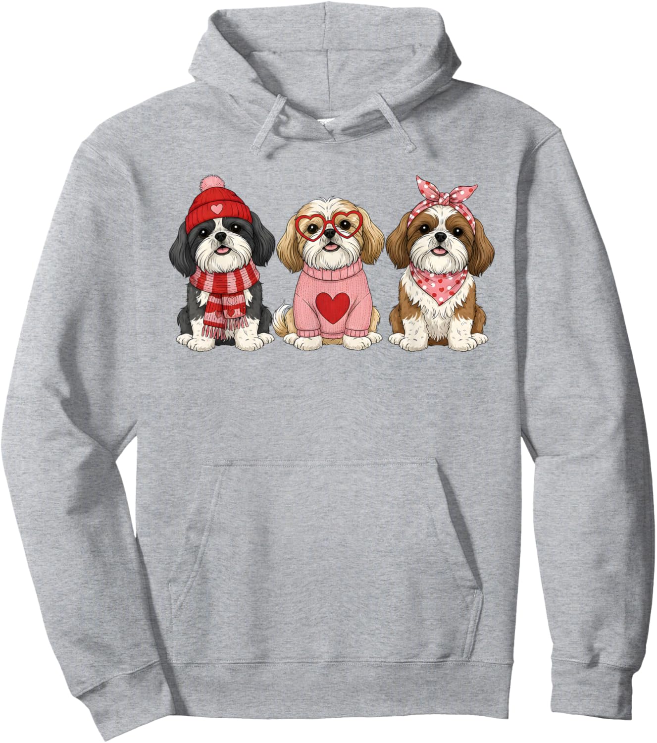 Cute Shih Tzu Valentine Dog Hoodie - Hoodie | Ash