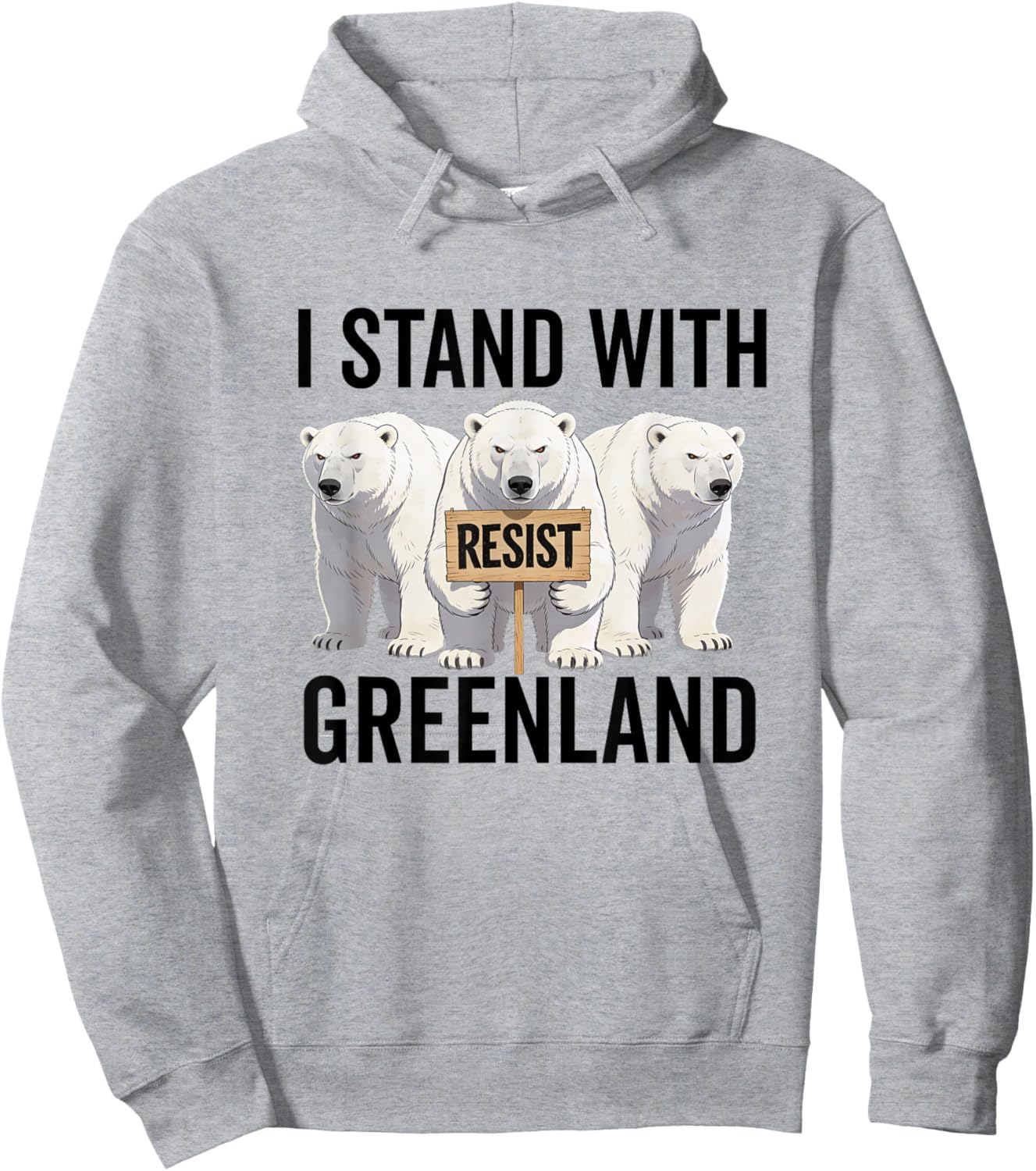 I Stand with Greenland Protest Polar Bear Greenland Denmark Hoodie - Hoodie | Ash
