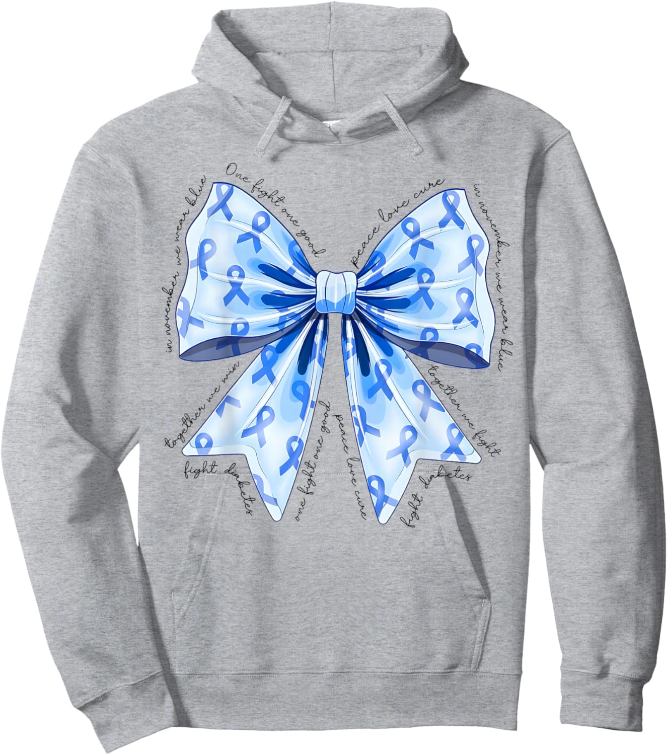 Coquette Bow in November We Wear Blue for Diabetes Awareness Hoodie - Hoodie | Ash