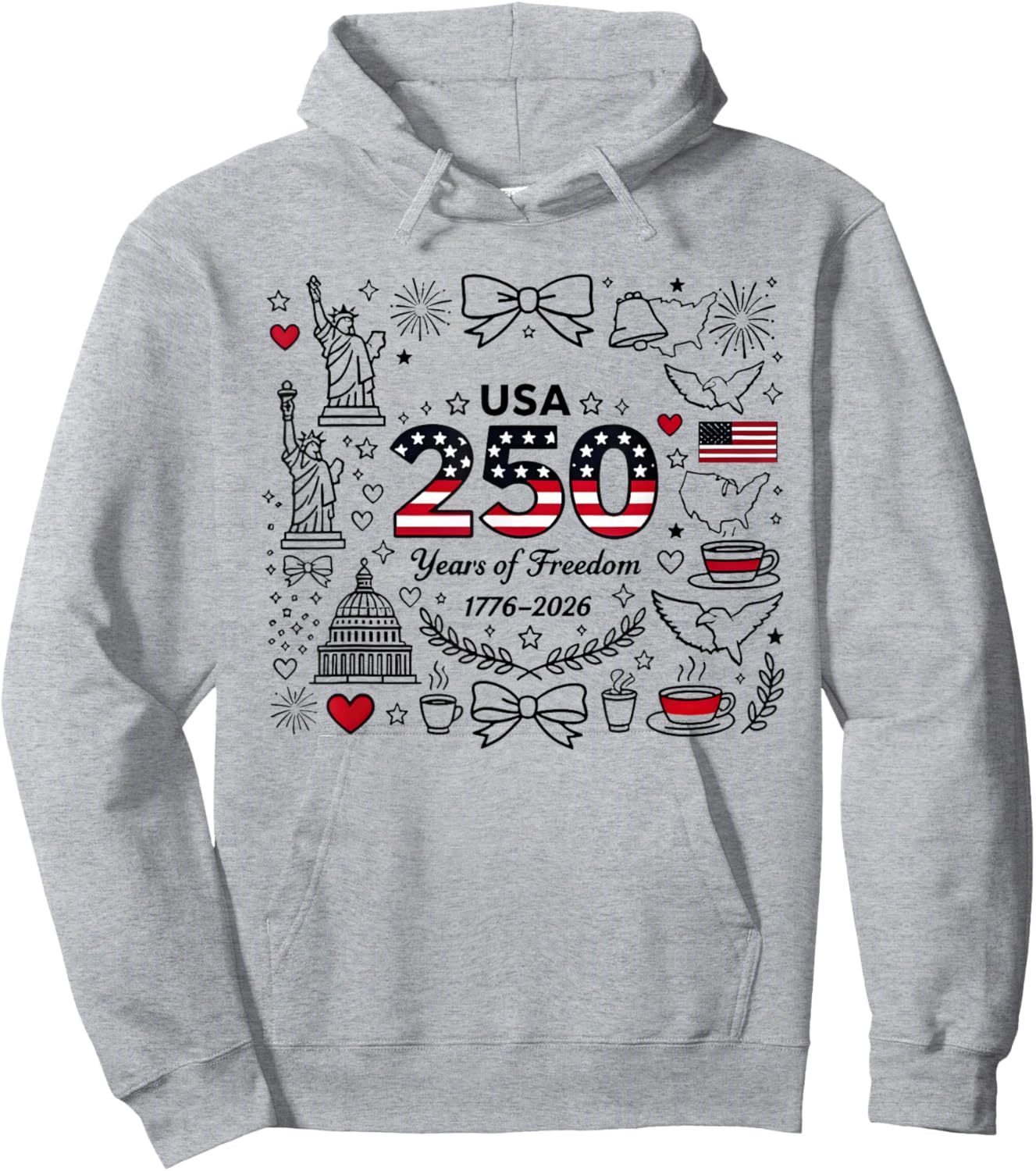 250th American Anniversary Independence 250 Years of Freedom Hoodie - Hoodie | Ash
