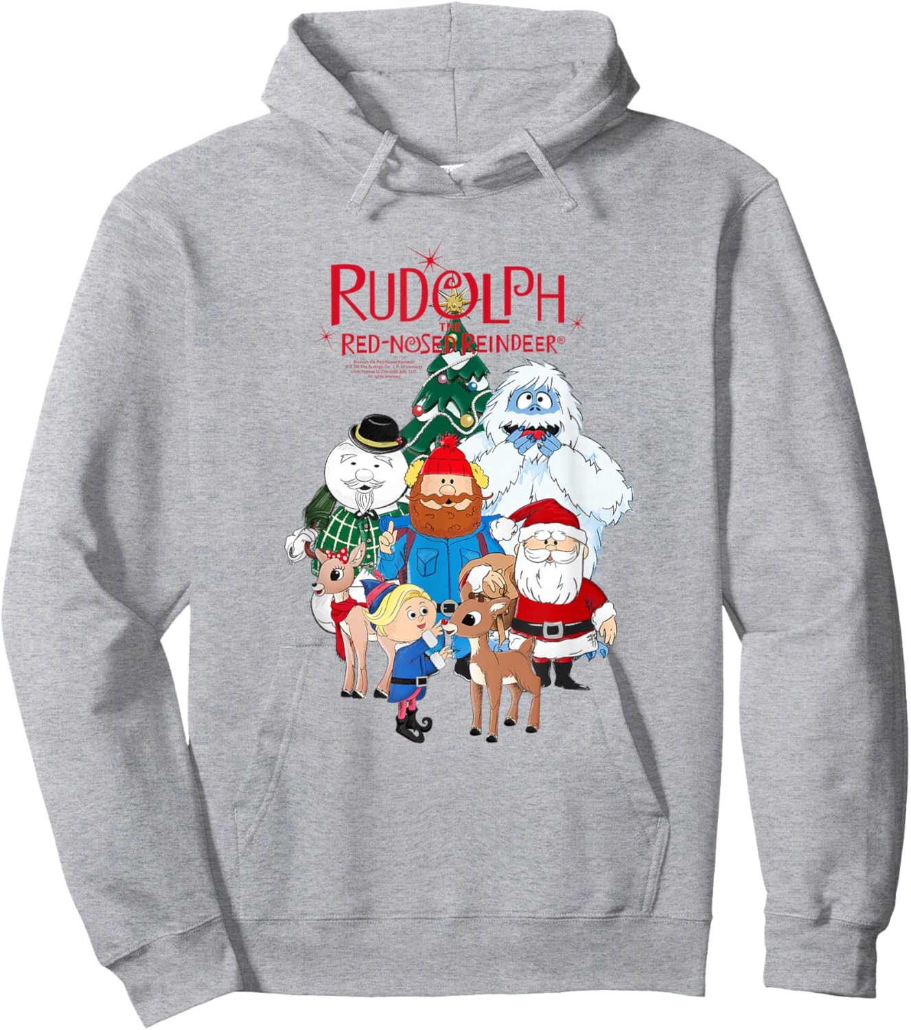 Rudolph Characters with Christmas Tree Retro Holiday Hoodie - Hoodie | Ash