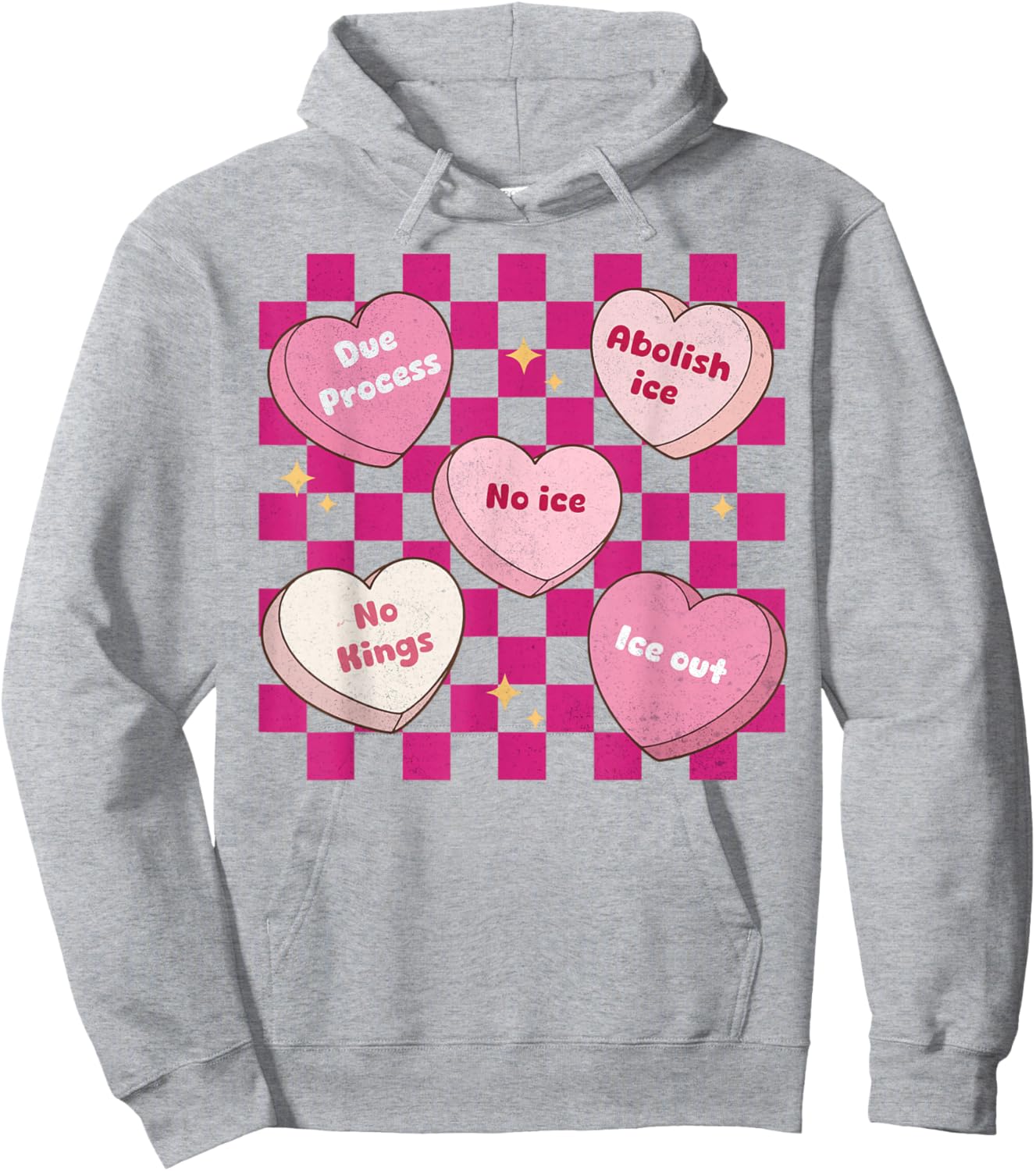 Valentine's Day Candy Heart Funny Abolish Ice Checkered Hoodie - Hoodie | Ash