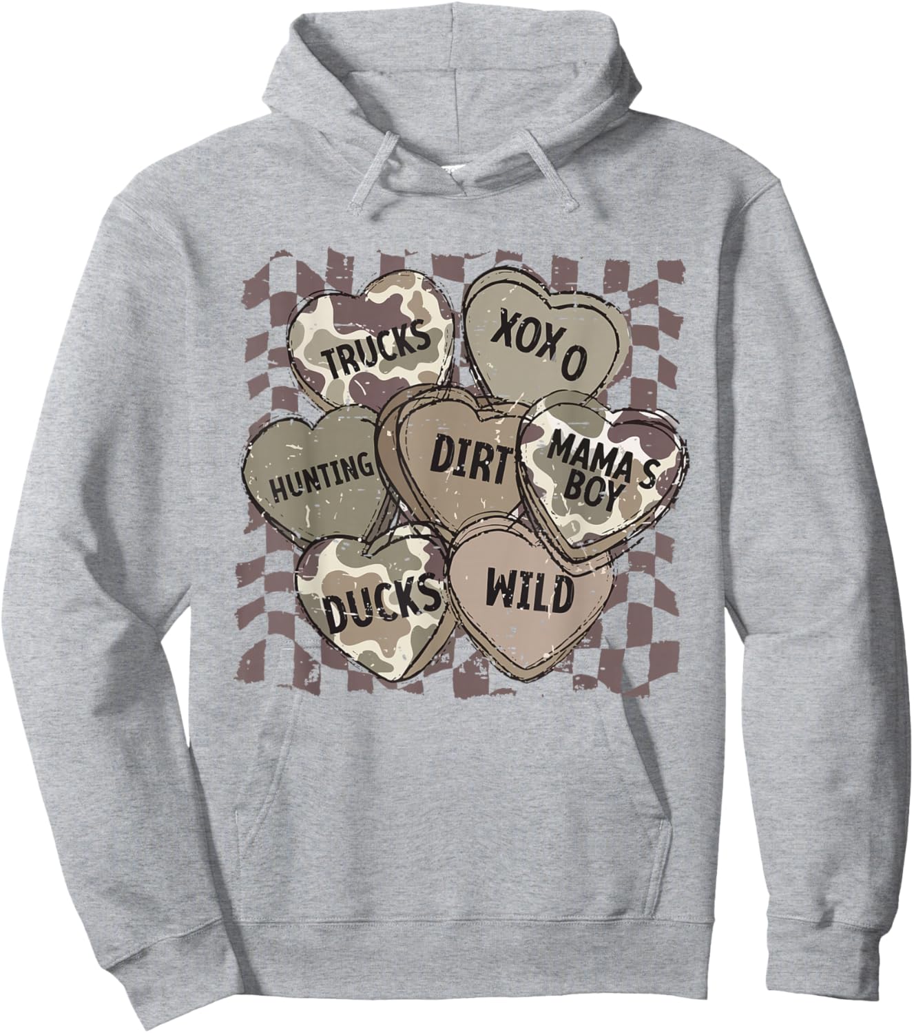 Camo Valentine Hearts Conversation Hunting Duck Truck XOXO Hoodie - Hoodie | Ash