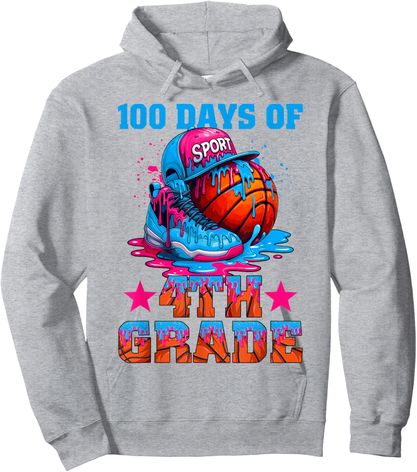 100 Days of 4th Grade Basketball 100th Day of School Boys Hoodie - Hoodie | Ash