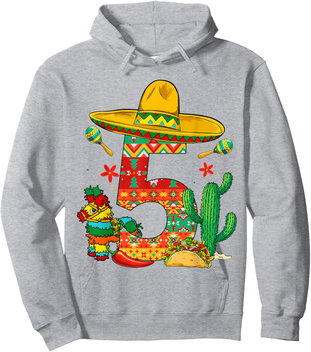 5 Years Old 5th Birthday Cinco De Mayo Fiesta Boy Kid Girl Hoodie - Hoodie | Ash