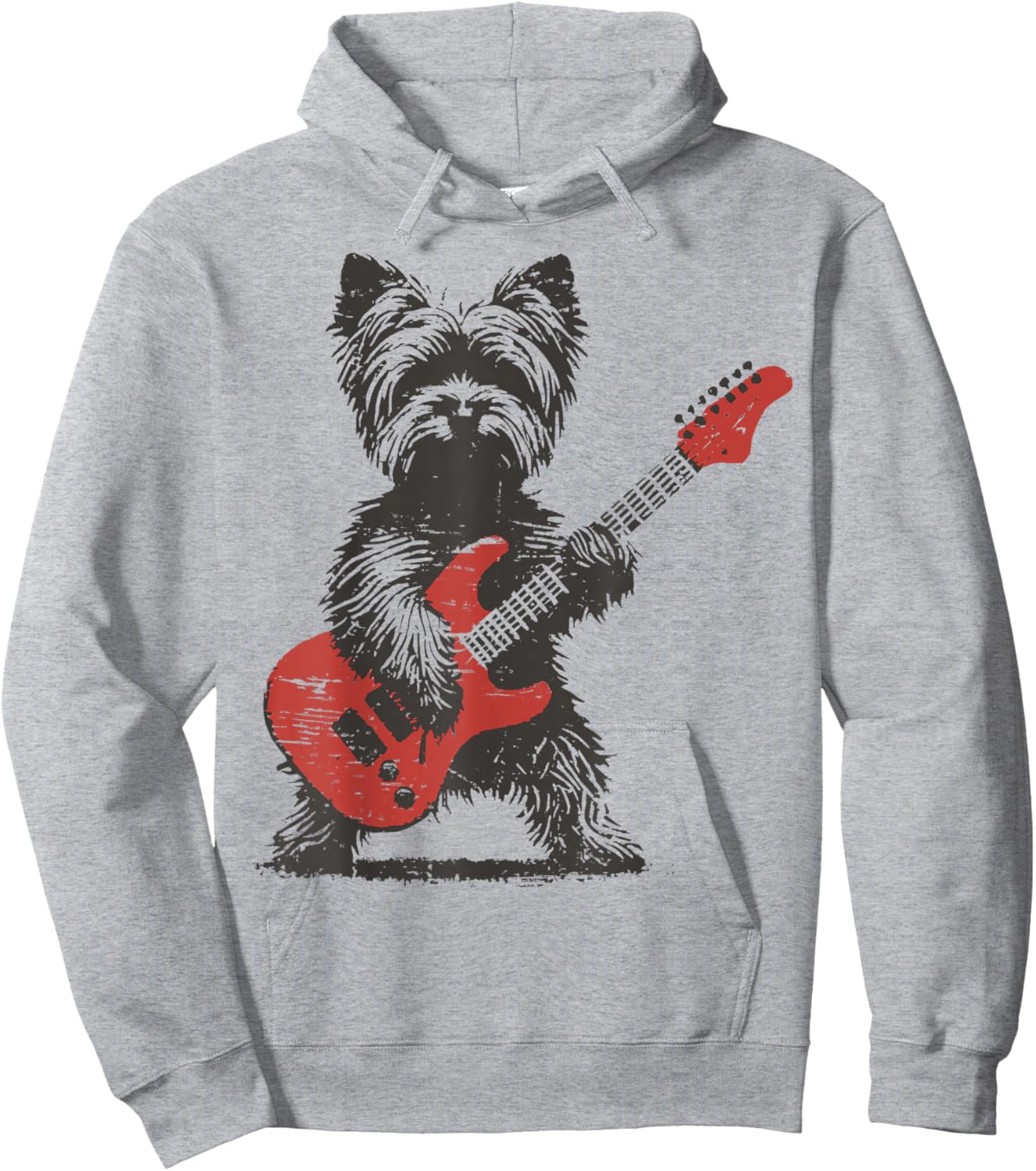 Vintage Yorkie Rock Funny Dog Playing Guitar Rock Style Hoodie - Hoodie | Ash