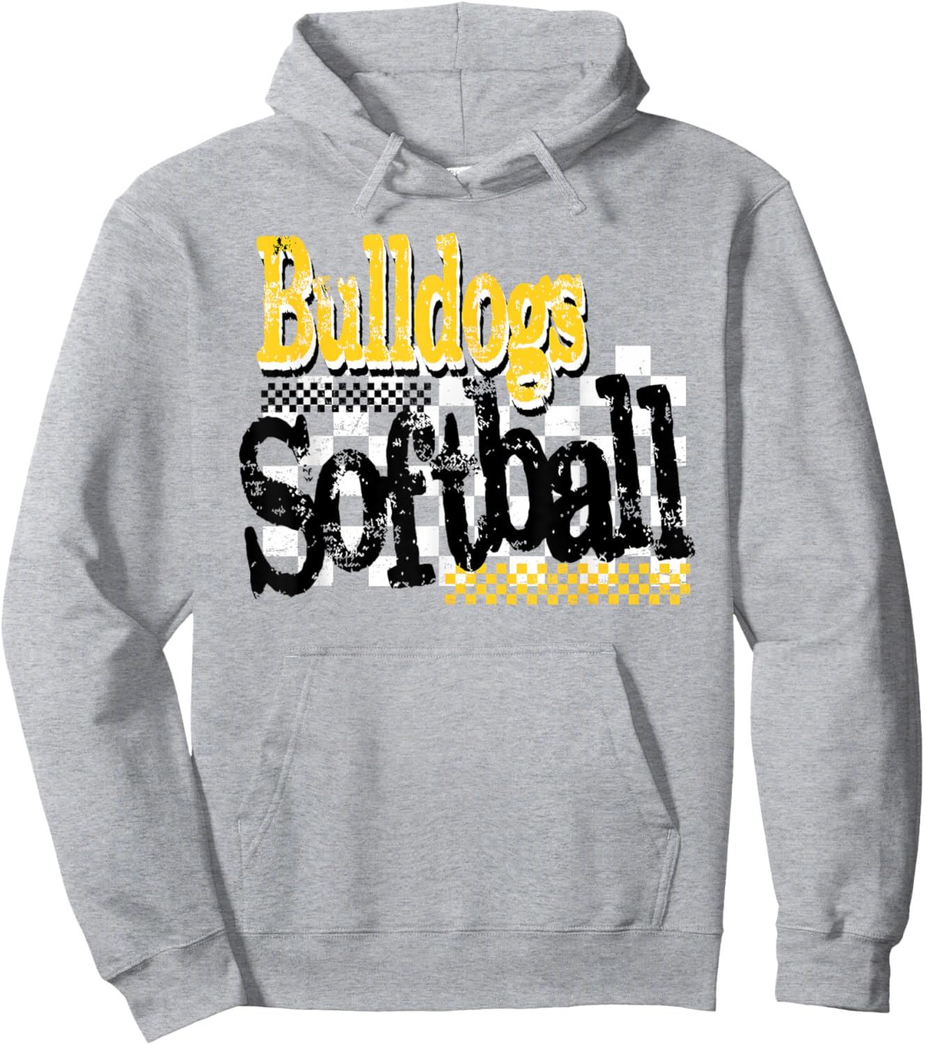 Bulldogs Softball Checkered Print Yellow Bulldog Pride Hoodie - Hoodie | Ash