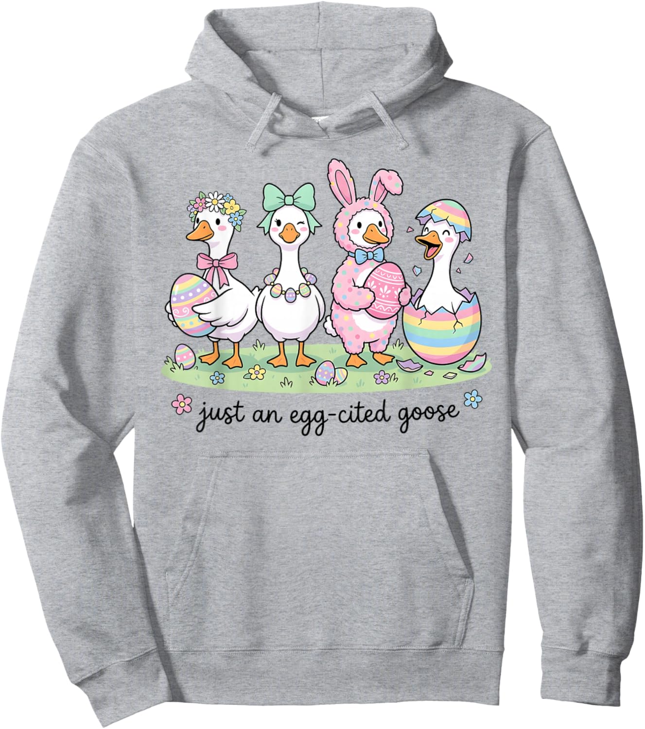 Cute Just an Eggcited Goose Easter Day Girl Women Kid Hoodie - Hoodie | Ash
