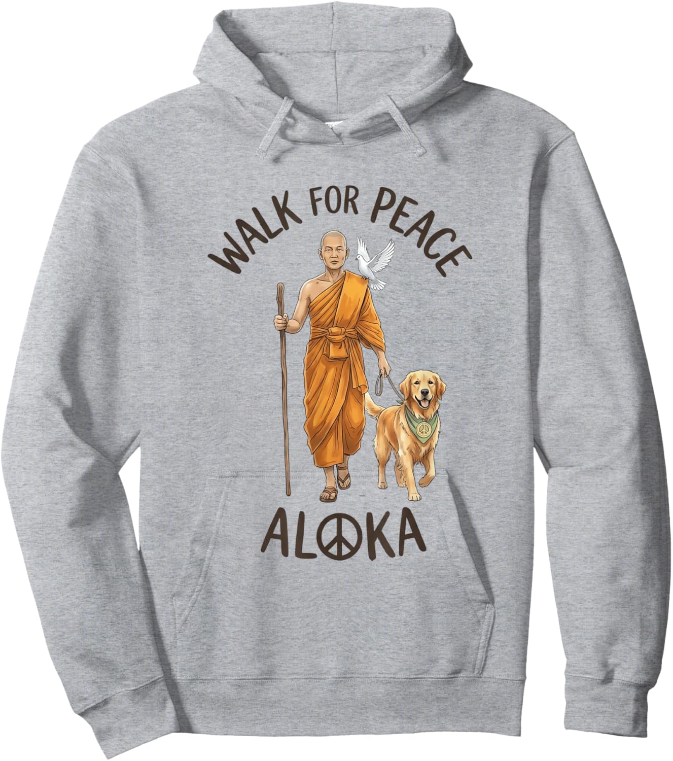 Buddhist Monk Walk for Peace Aloka Line Art Dove Dog Hoodie - Hoodie | Ash