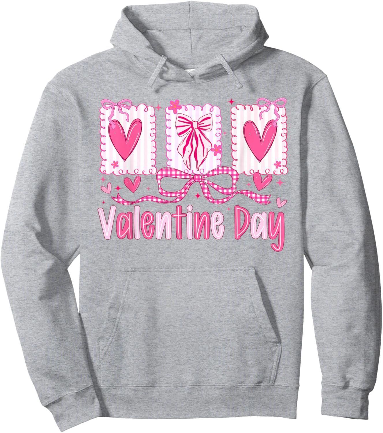 Valentines Day Preppy Hearts Coquette Bow Women Girls Hoodie - Hoodie | Ash