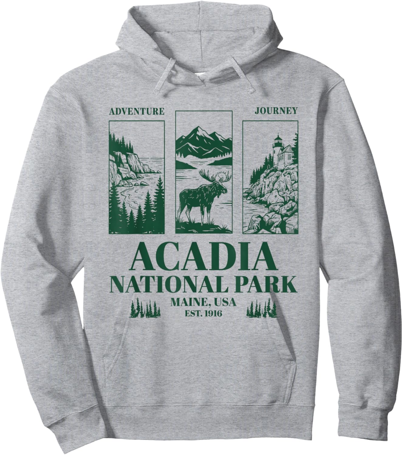 Acadia National Park Maine Retro Vintage Nature Graphic Hoodie - Hoodie | Ash