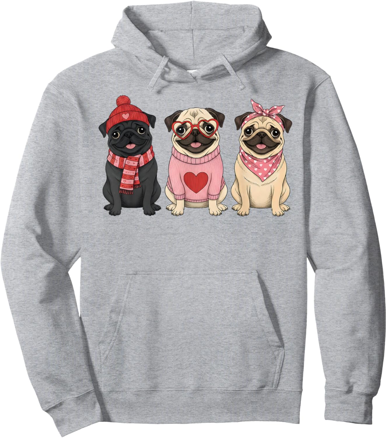 Cute Pug Valentine Dog Hoodie - Hoodie | Ash