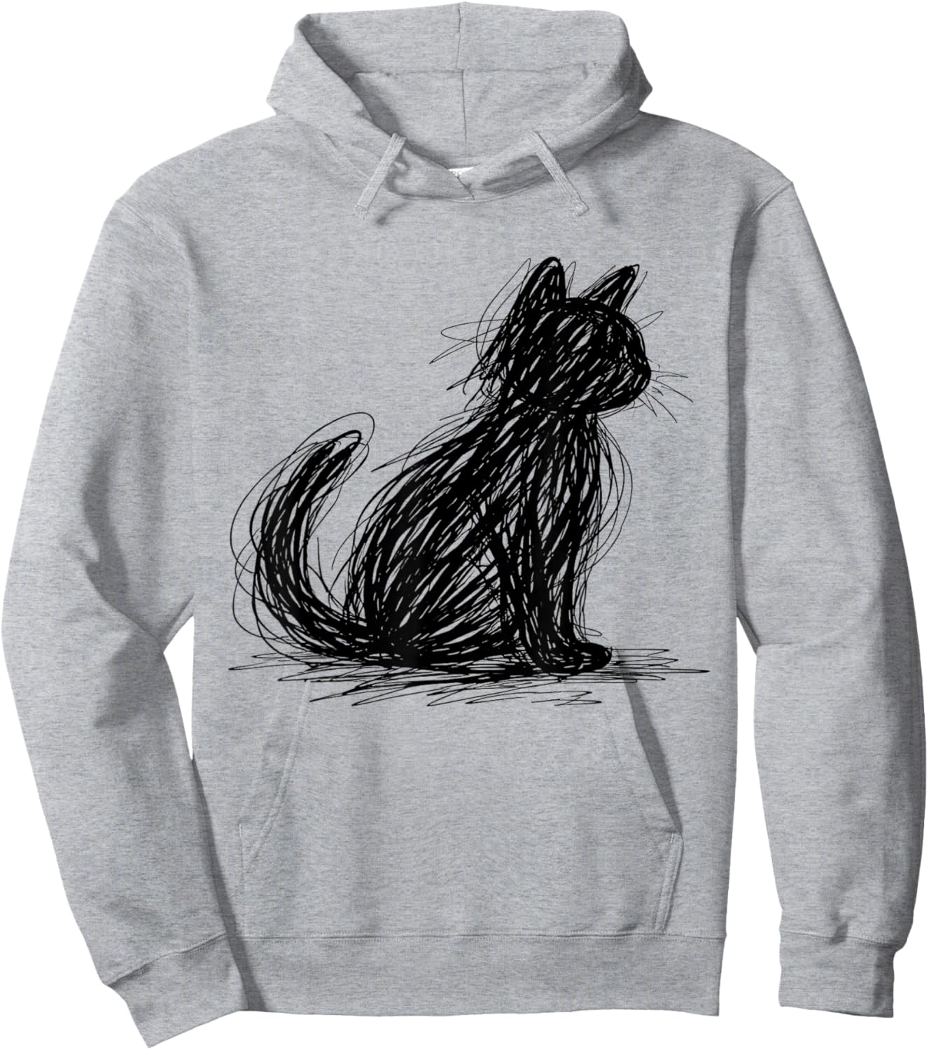 Scribble Cat Minimal Line Art Japanese Hoodie - Hoodie | Ash