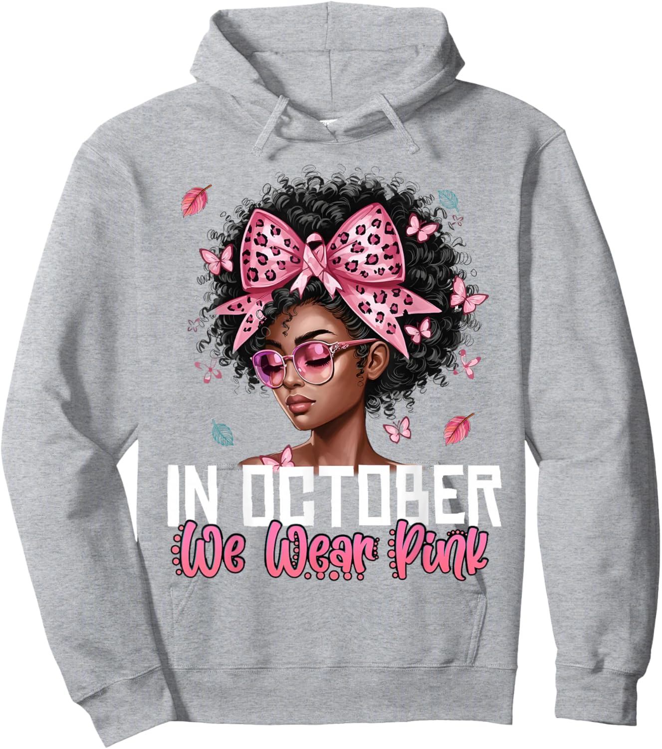 Black Women in October We Wear Pink Breast Cancer Awareness Hoodie - Hoodie | Ash