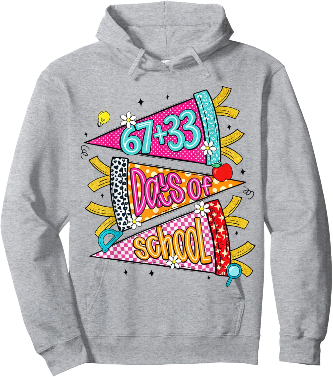 Preppy 67+33 Days of School Cheer 100 Days Teachers Hoodie - Hoodie | Ash