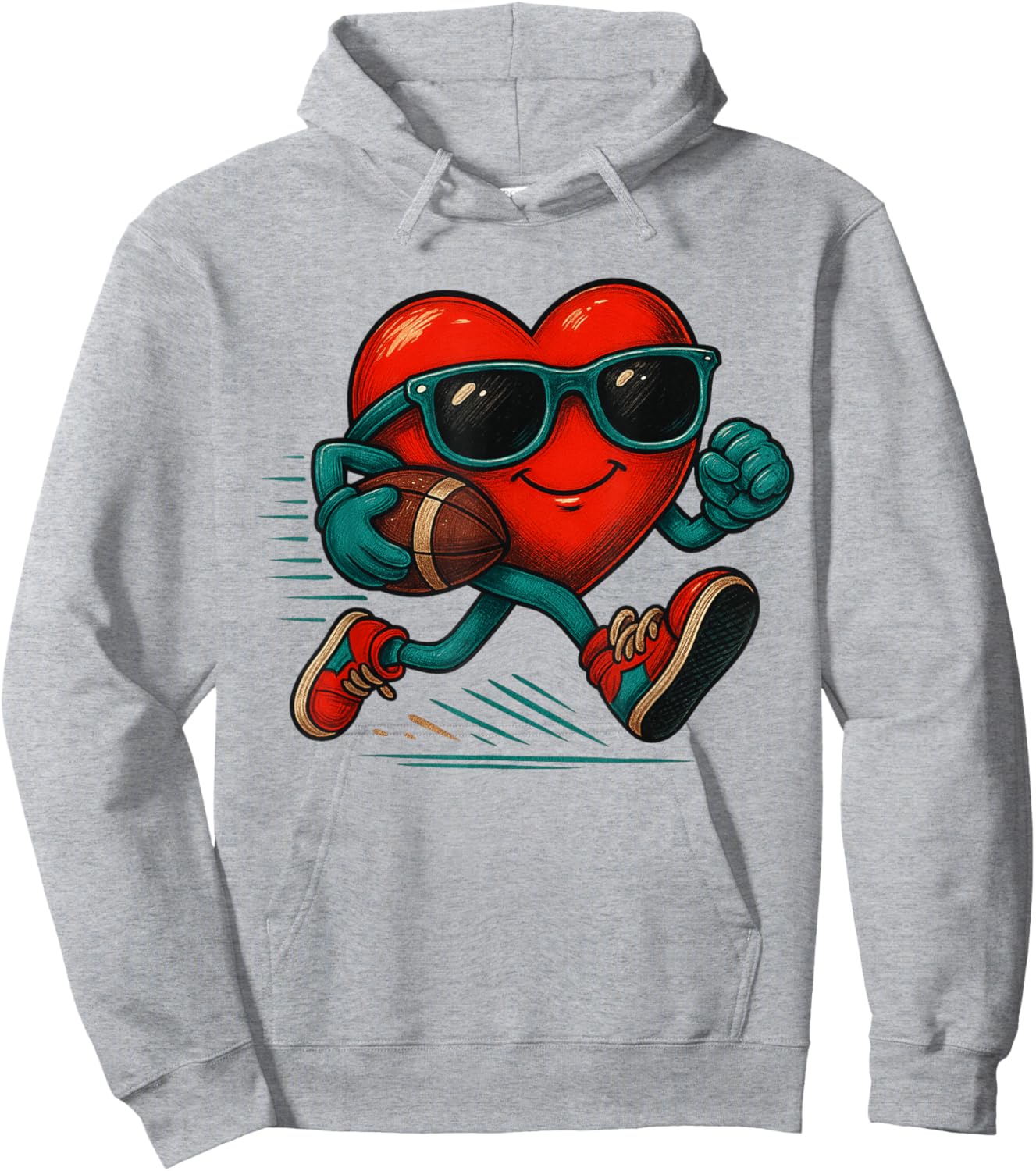 Valentines Day Football Funny Red Heart Love Boys Kids Hoodie - Hoodie | Ash
