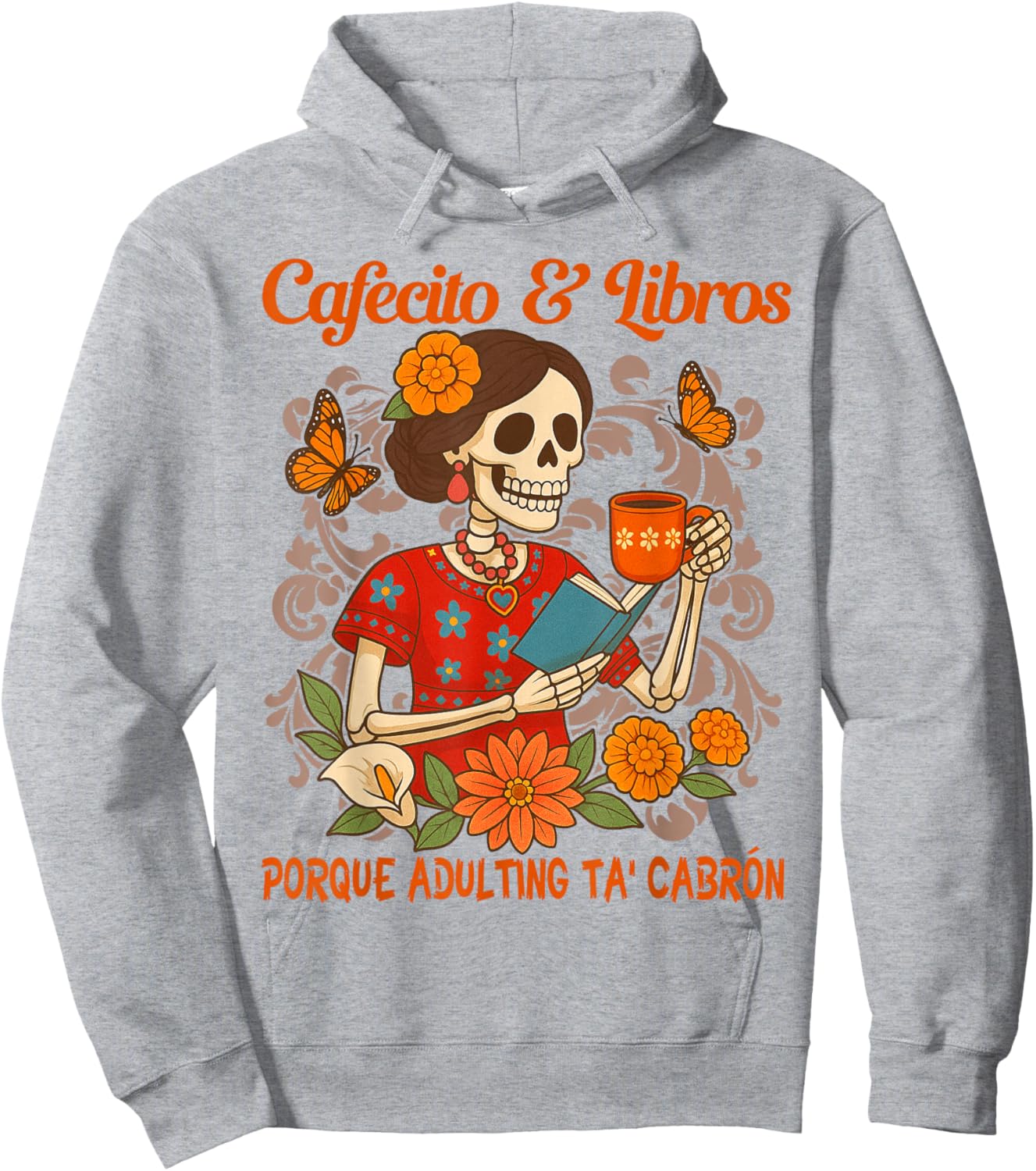 Coffee & Reading Book Lover Mexican Latina Cafecito & Libros Hoodie - Hoodie | Ash
