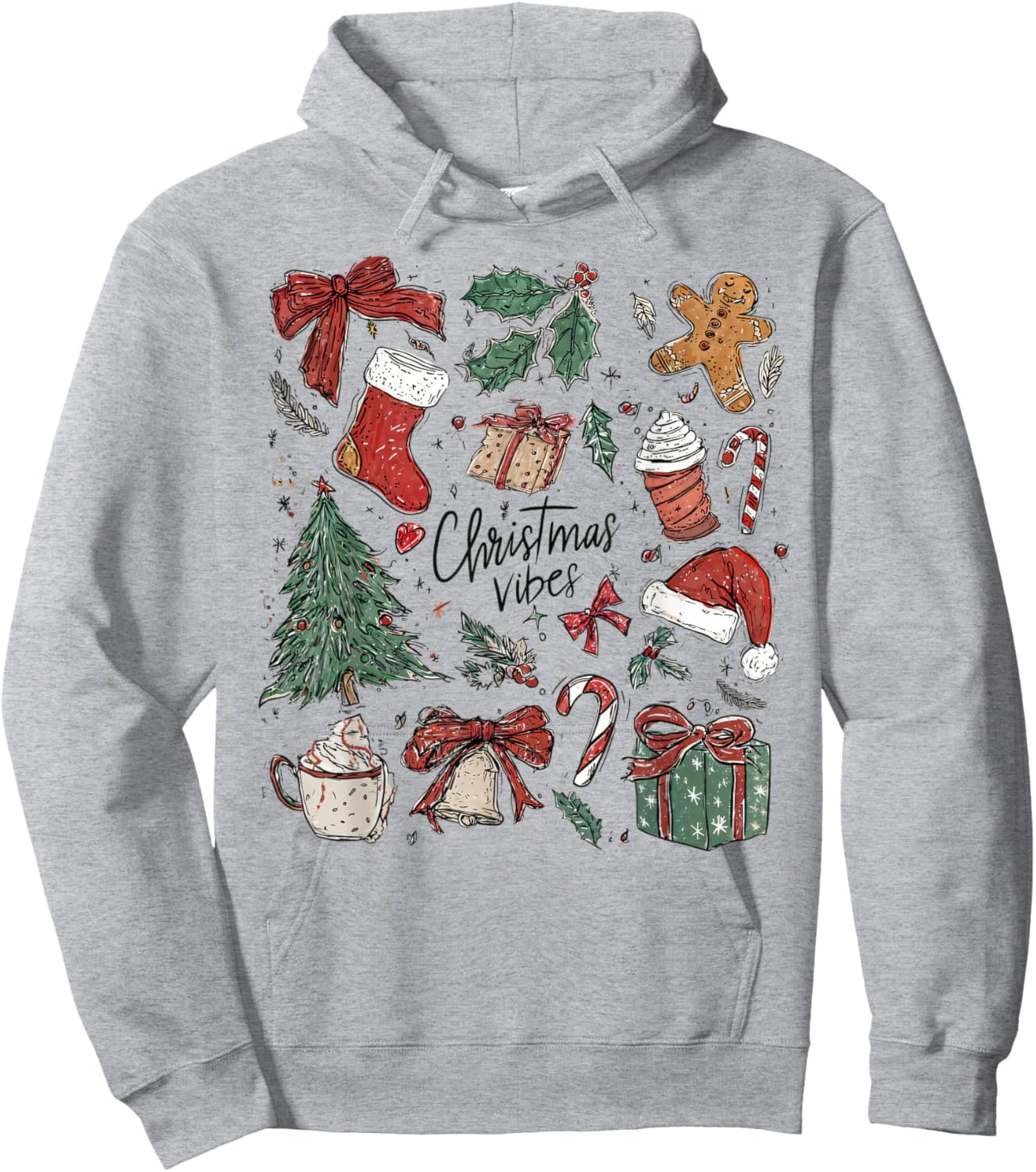Christmas Vibes Xmas Tree Hot Chocolate Coquette Bow Santa Hoodie - Hoodie | Ash