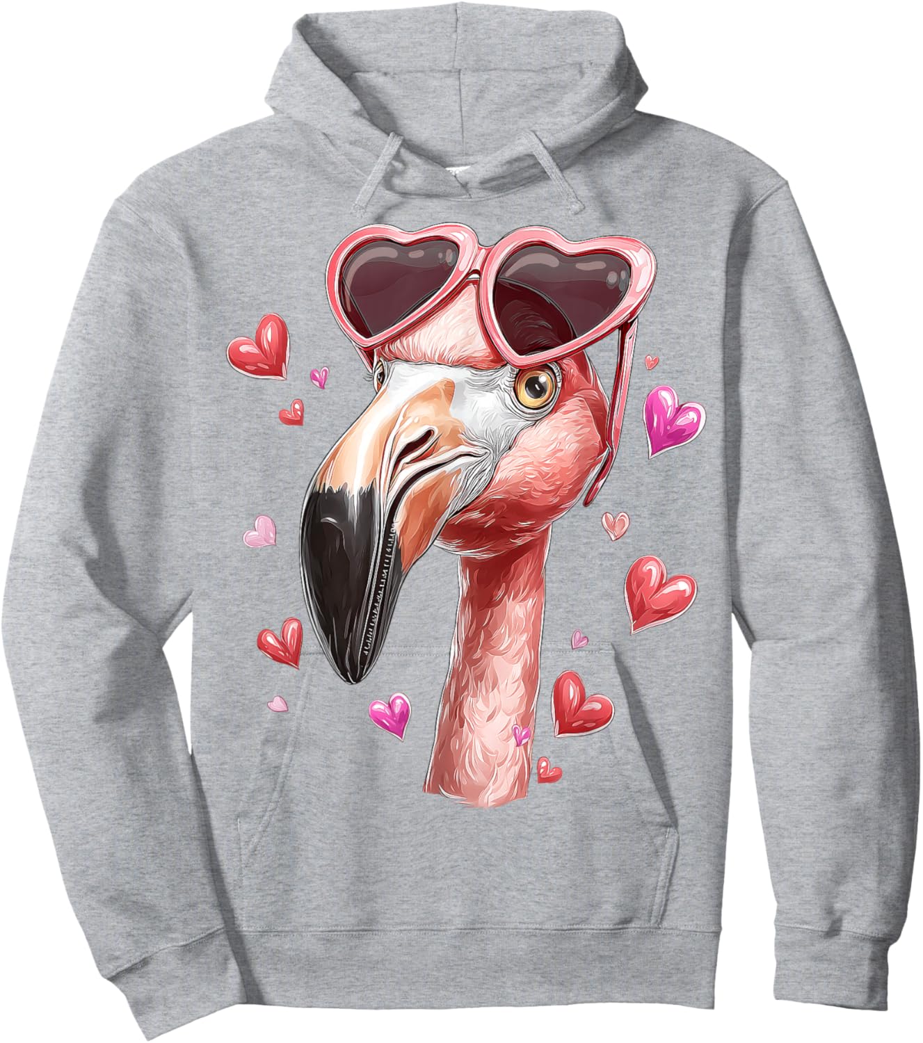 Flamingo Animal Valentine's Day Heart Sunglasses Hoodie - Hoodie | Ash