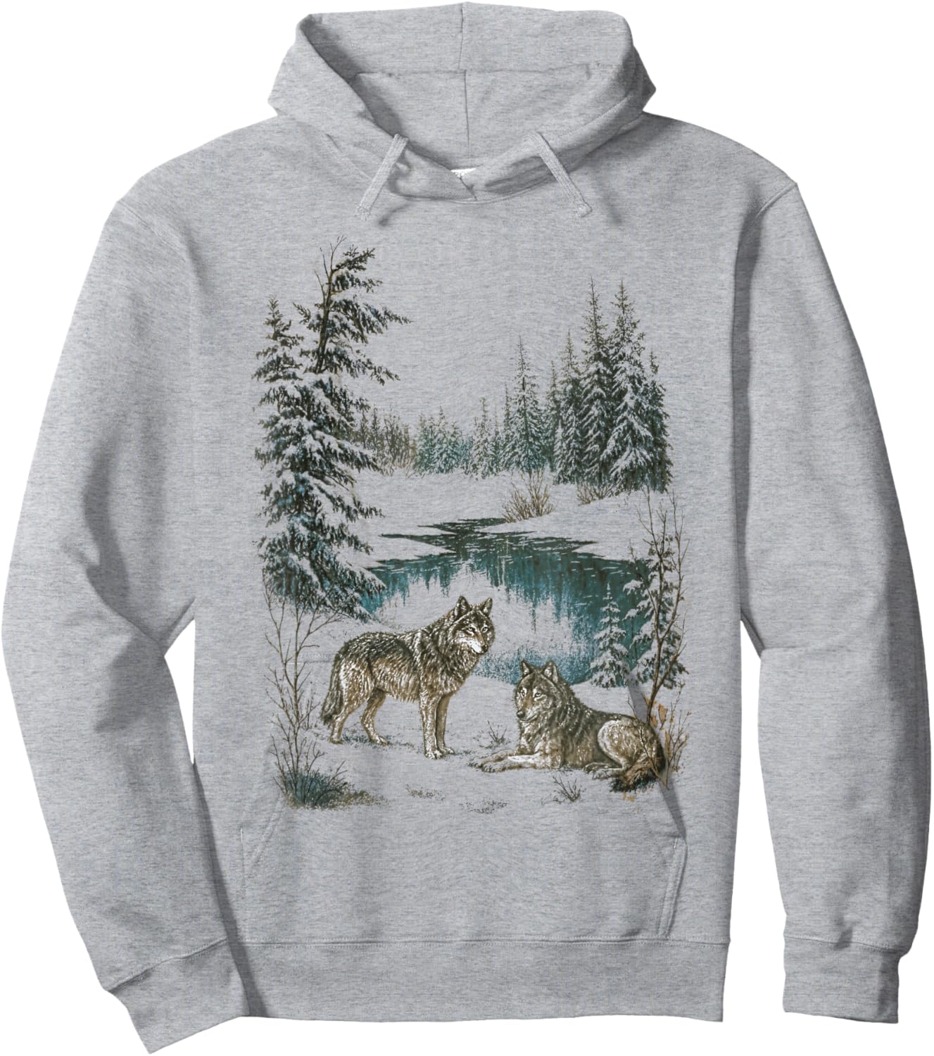 Retro Wolf 90s Forest Nature Vintage Wildlife Lovers Animal Hoodie - Hoodie | Ash