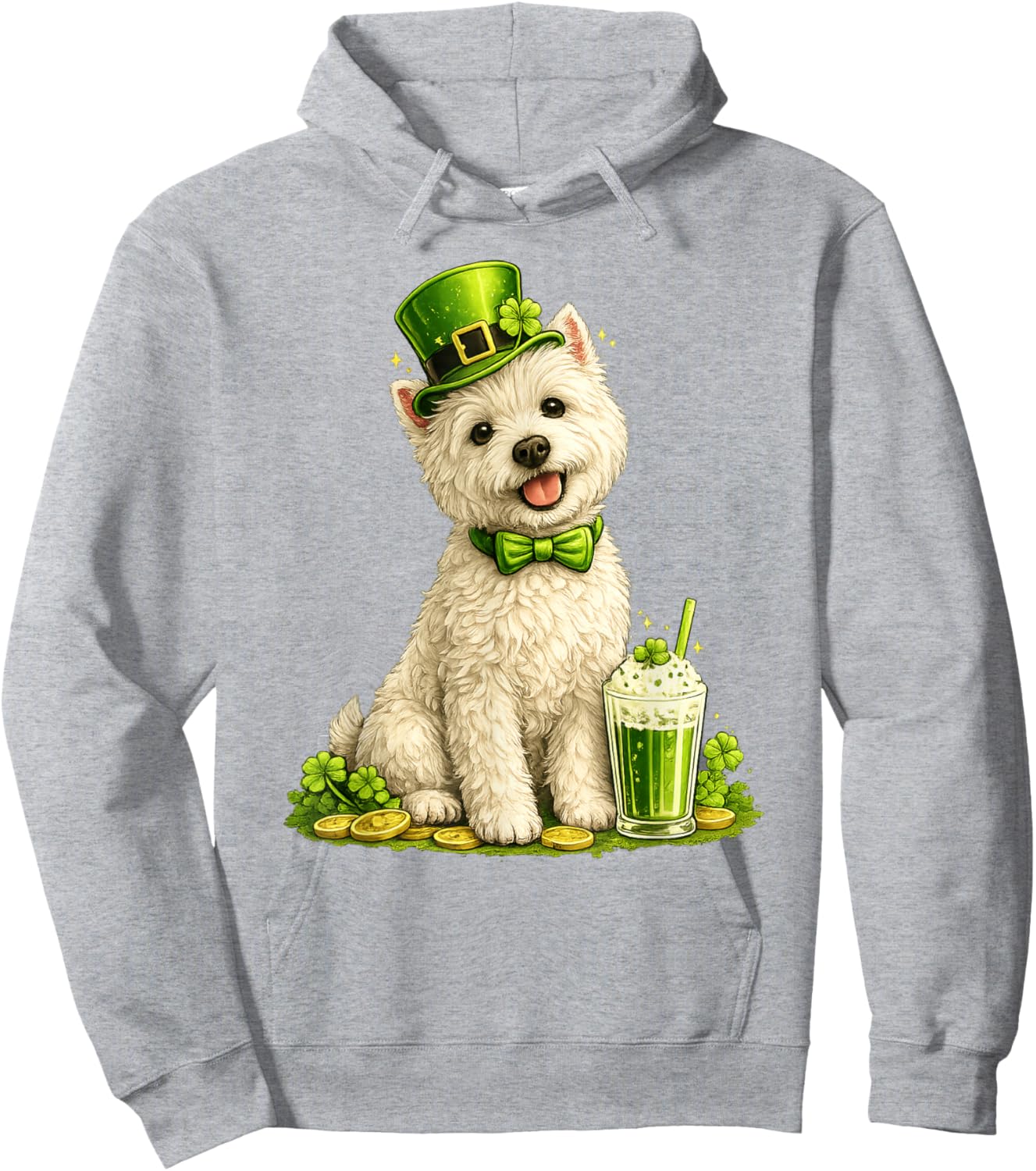 St Patricks Day West Highland Terrier Dog, Cute Westie Hoodie - Hoodie | Ash