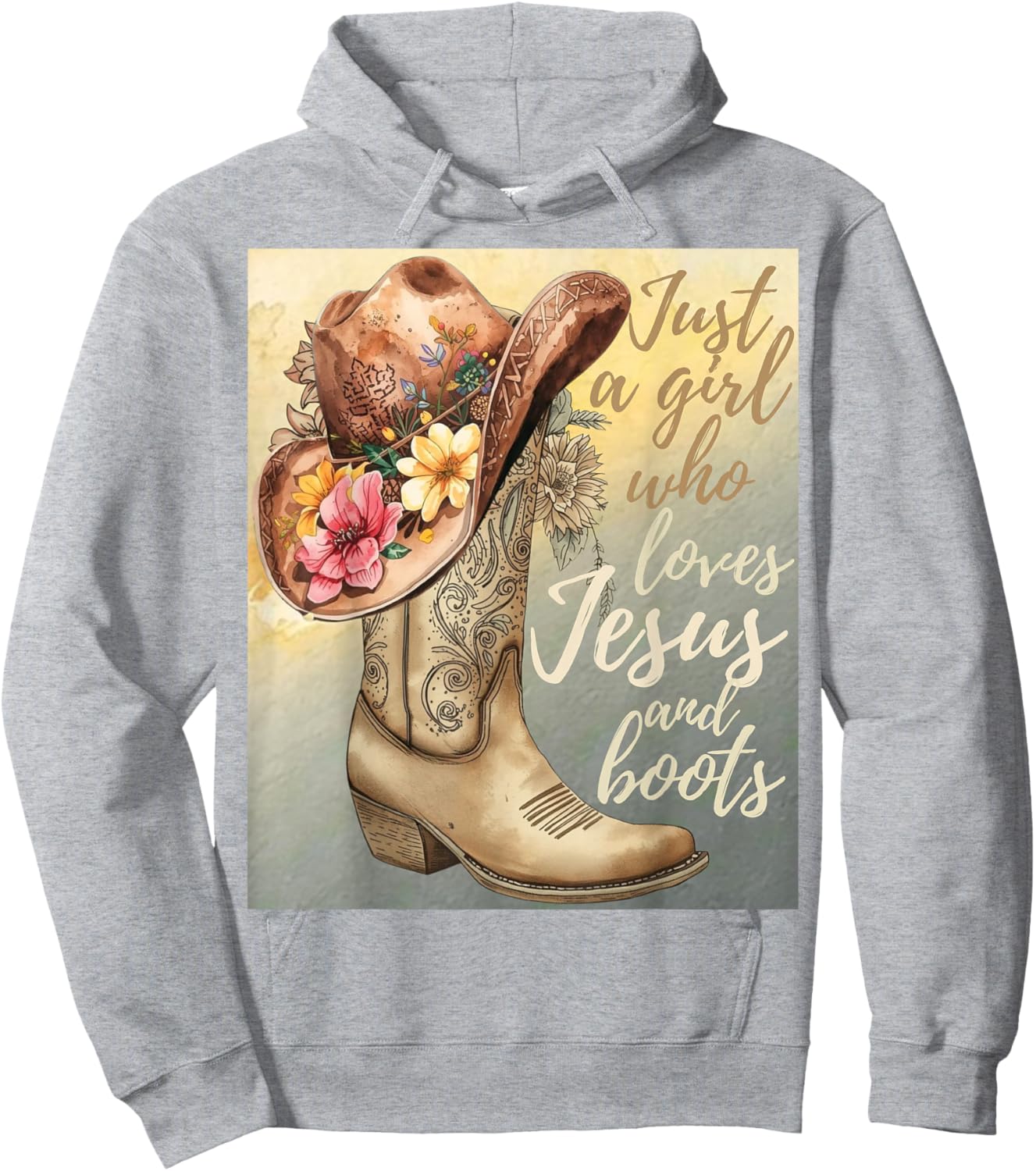 Jesus Loving Girl and Boots Country Faith Design Hoodie - Hoodie | Ash