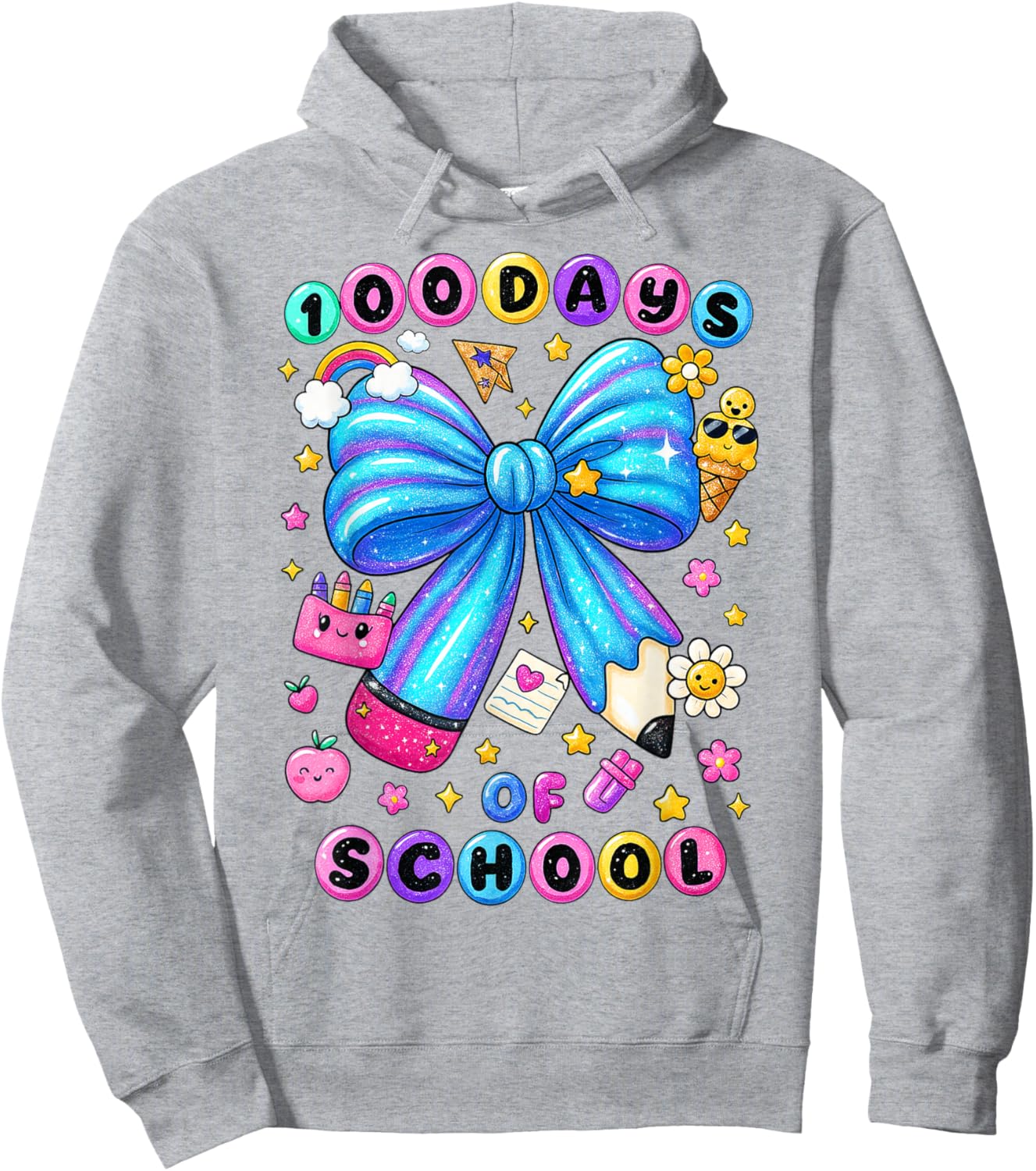 100 Days of School Bow Pencil Preppy Teacher Girl Kid Hoodie - Hoodie | Ash