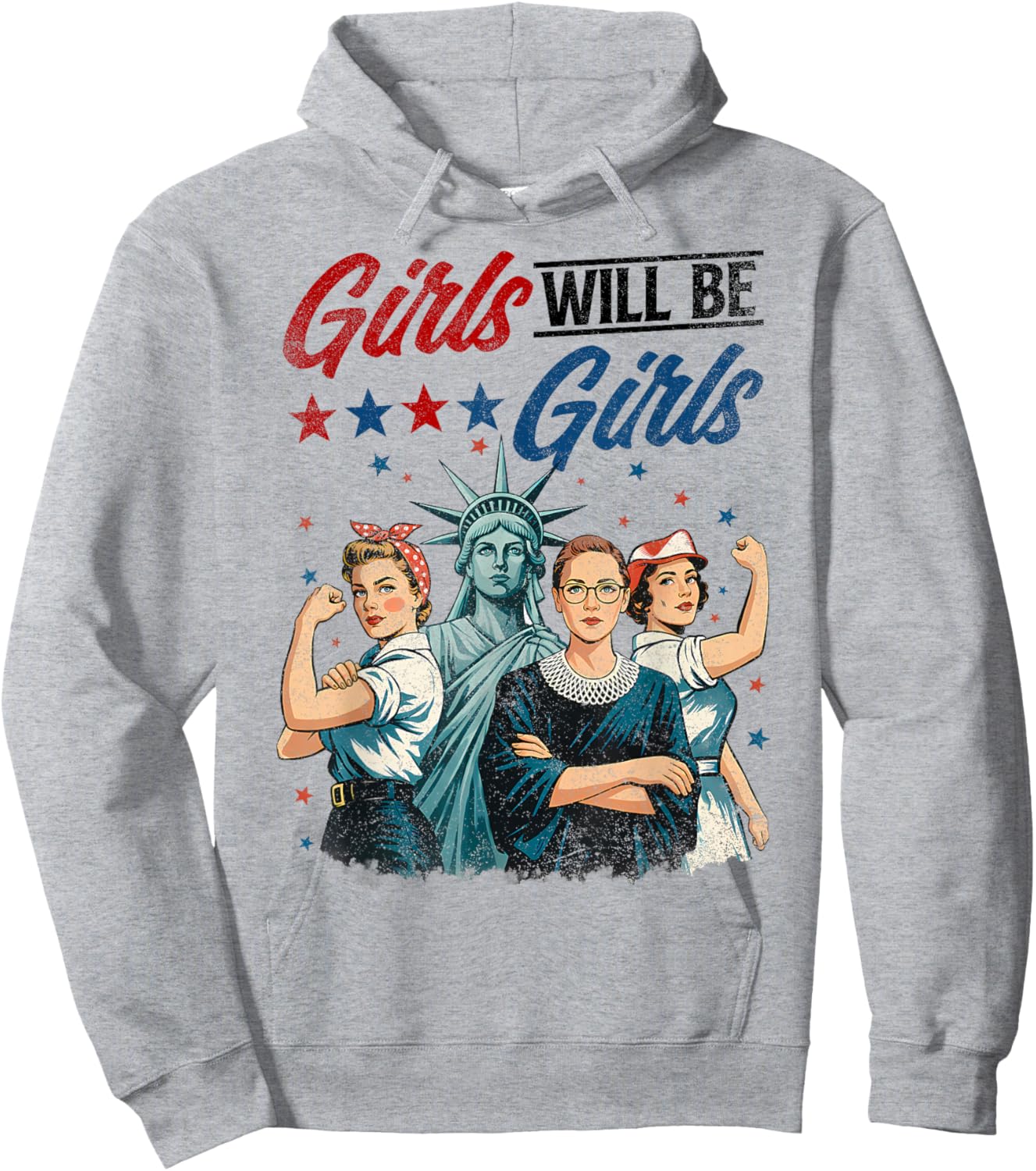 Girl Will Be Girls Patriotic Feminist 4th of July USA Women Hoodie - Hoodie | Ash