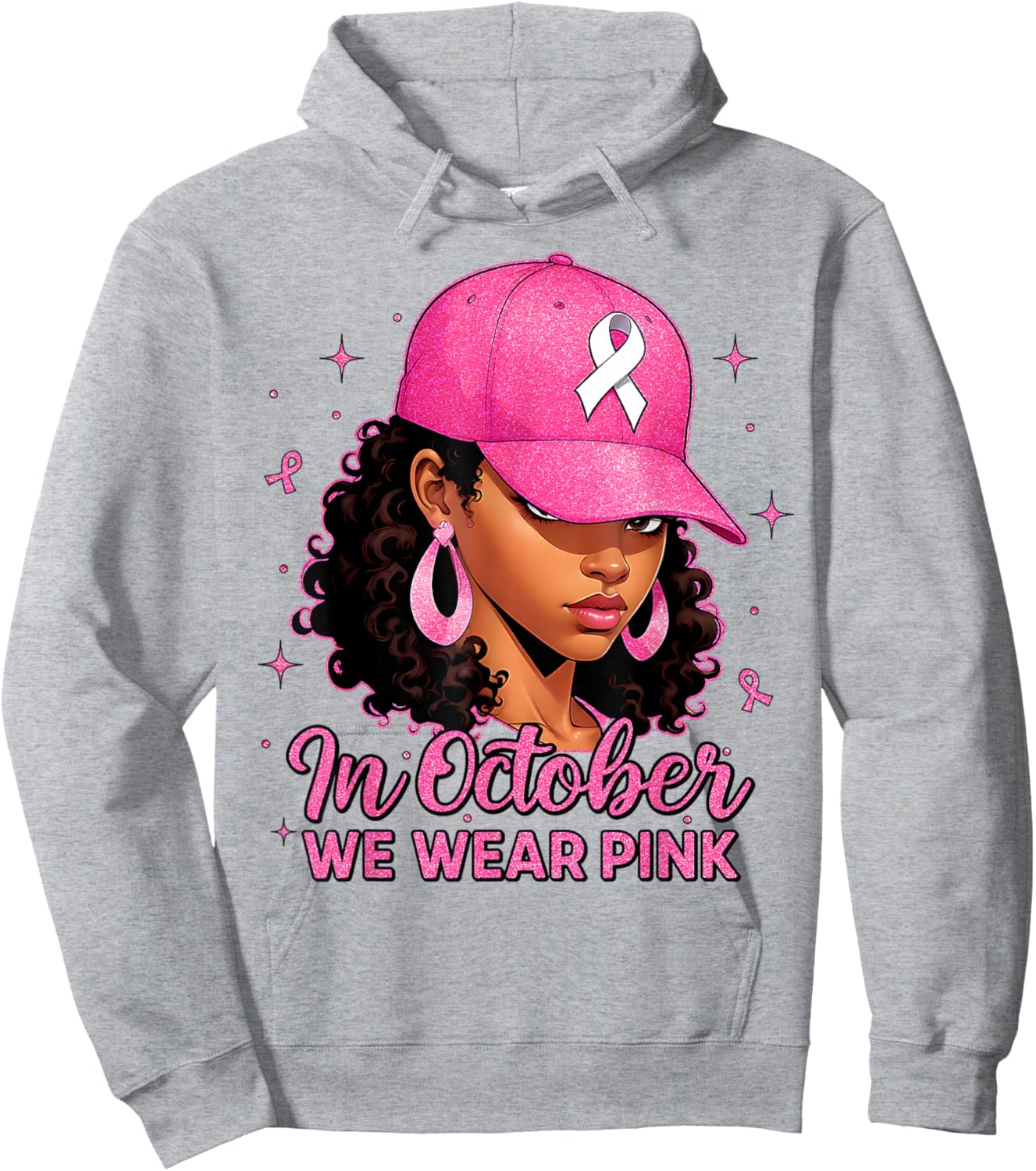in October We Wear Pink Black Women Breast Cancer Awareness Hoodie - Hoodie | Ash