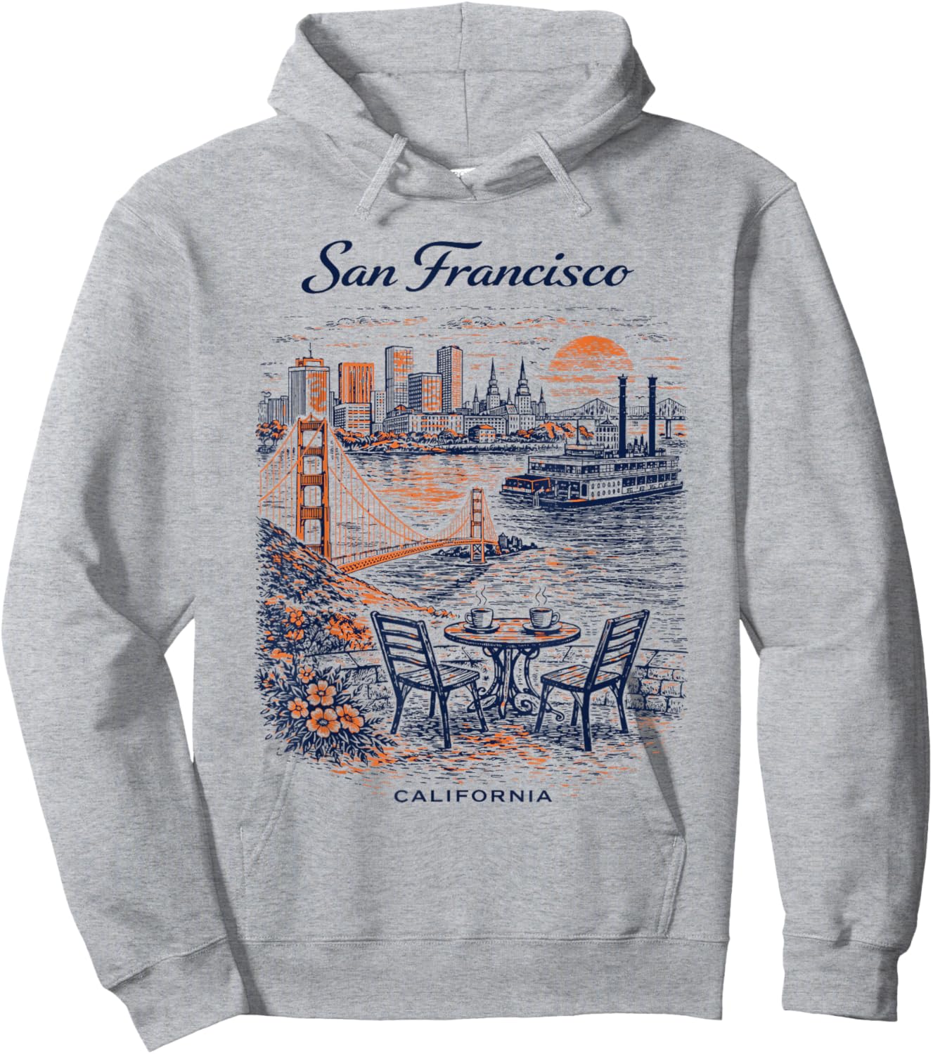 San Francisco Vintage Travel Scenic Illustration Hoodie - Hoodie | Ash