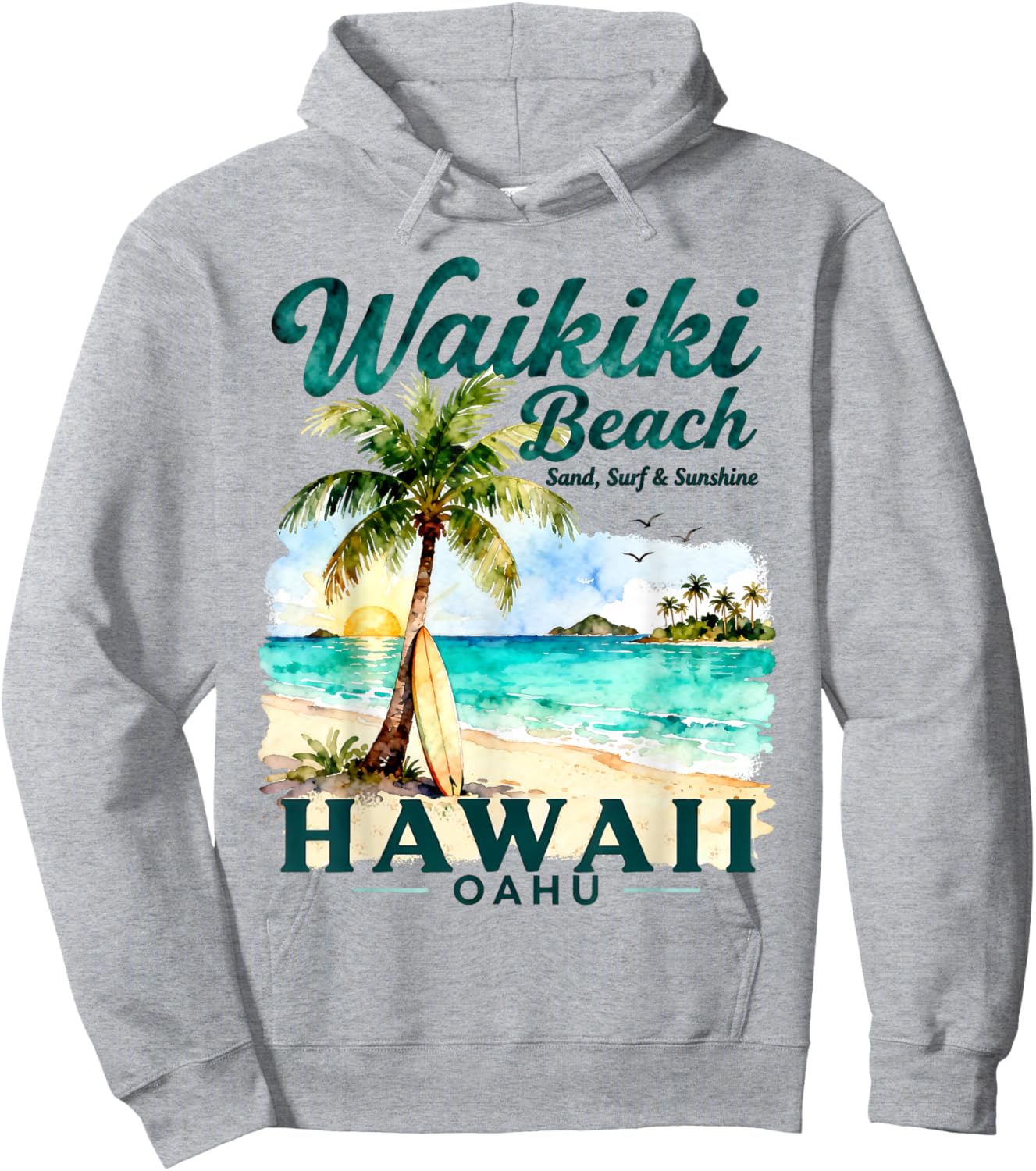 Waikiki Beach Hawaii Oahu Sand Surf Sunshine Art Hoodie - Hoodie | Ash