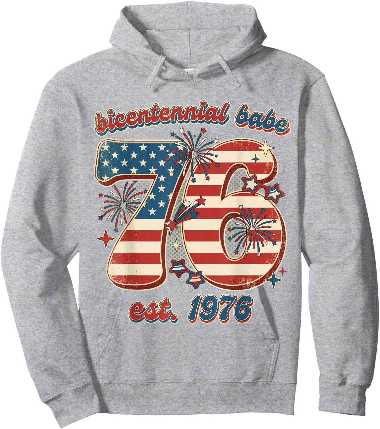 Bicentennial Babe 50th Birthday Women Vintage 1976 Flag Hoodie - Hoodie | Ash
