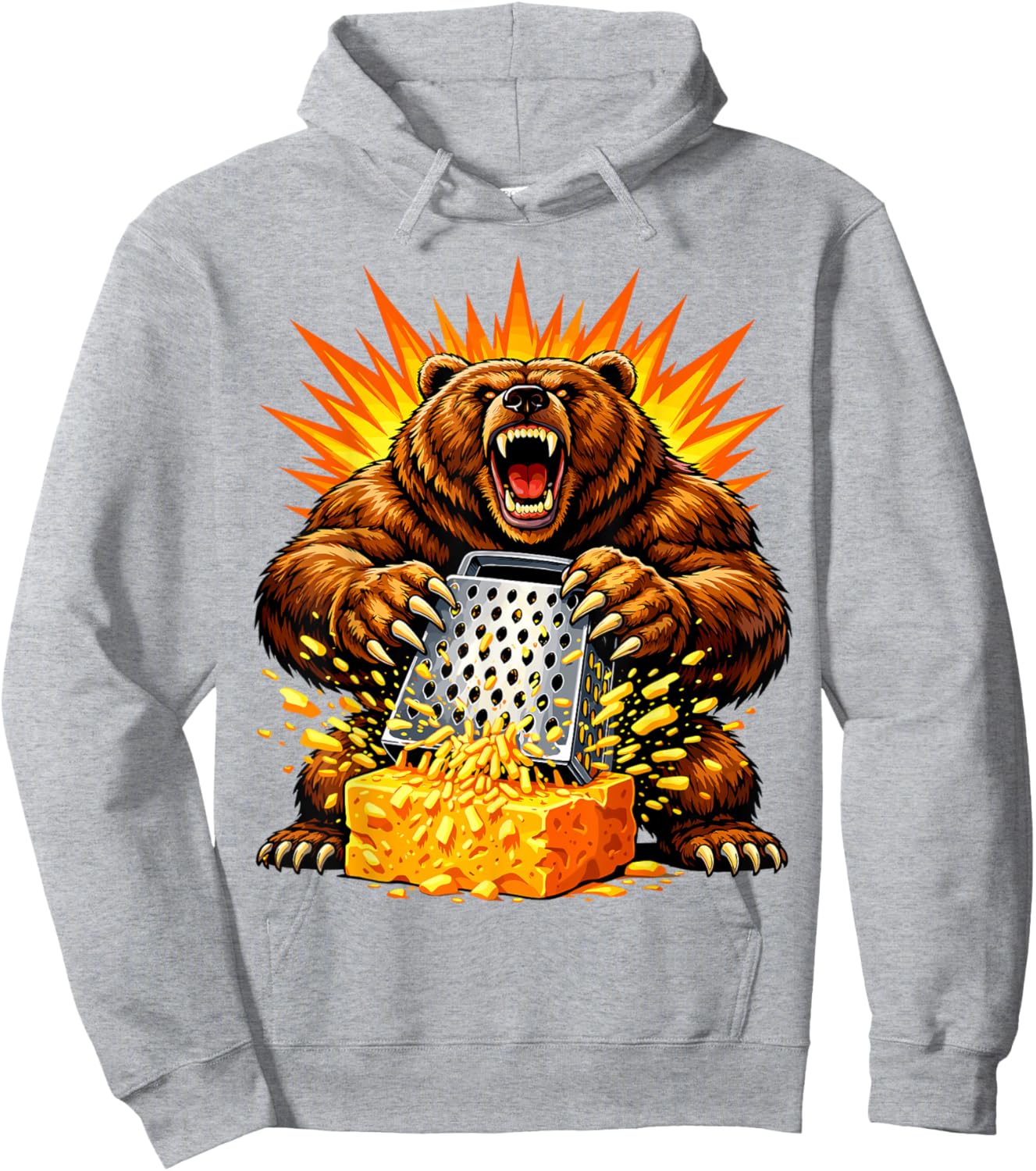 Angry Bear Grating Cheese Grater Hater Hoodie - Hoodie | Ash