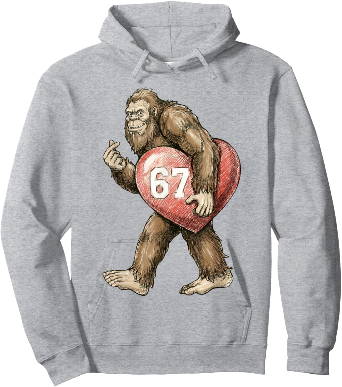 Valentine’s Day Bigfoot 67 Meme Funny Six Seven 67 Valentine Hoodie - Hoodie | Ash