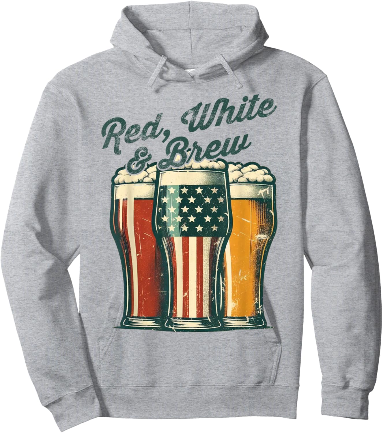 Red White and Brew Beer Lovers Patriots 4th of July American Hoodie - Hoodie | Ash
