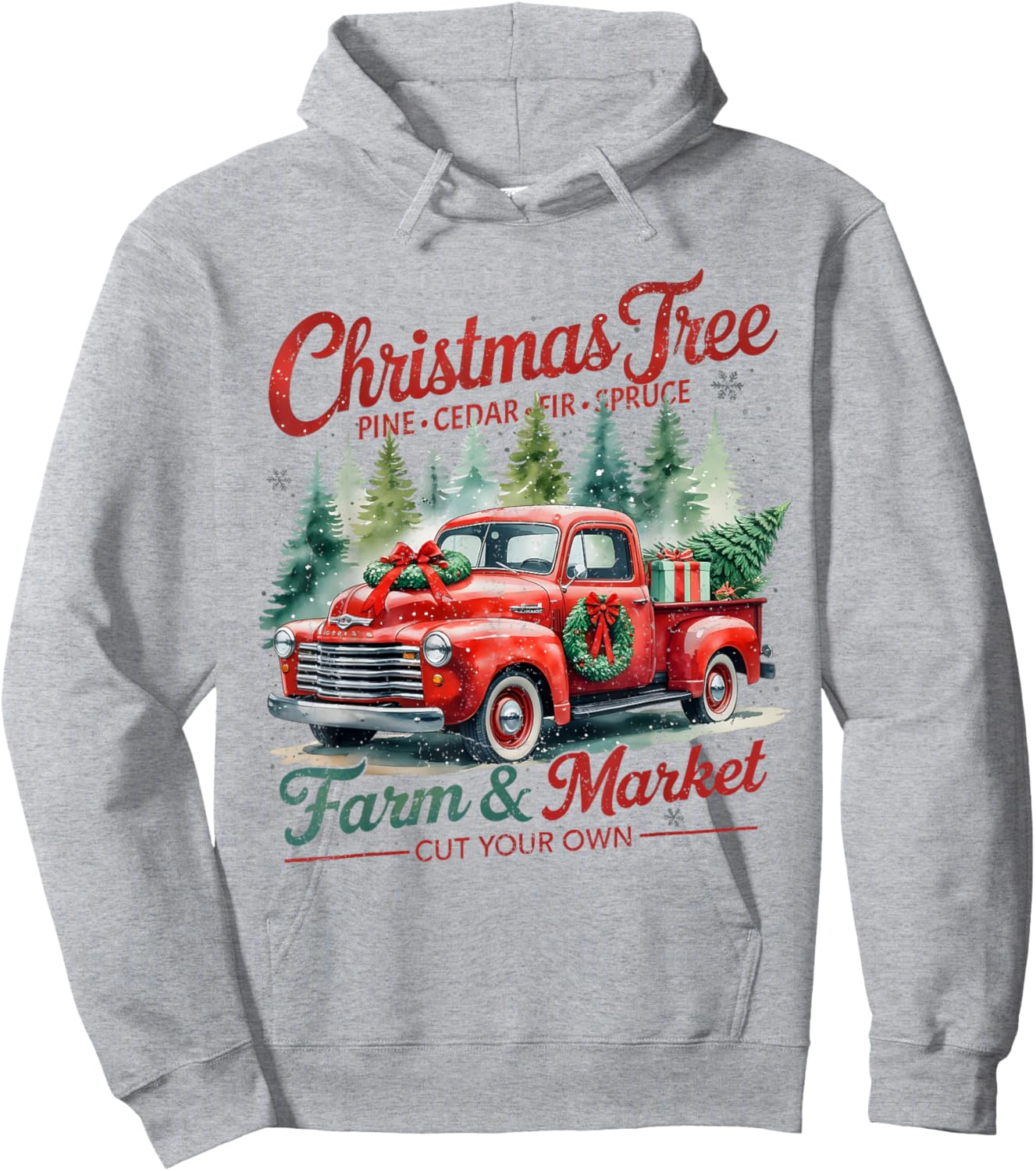 Christmas Tree Farm Red Truck Holiday Vintage Hoodie - Hoodie | Ash