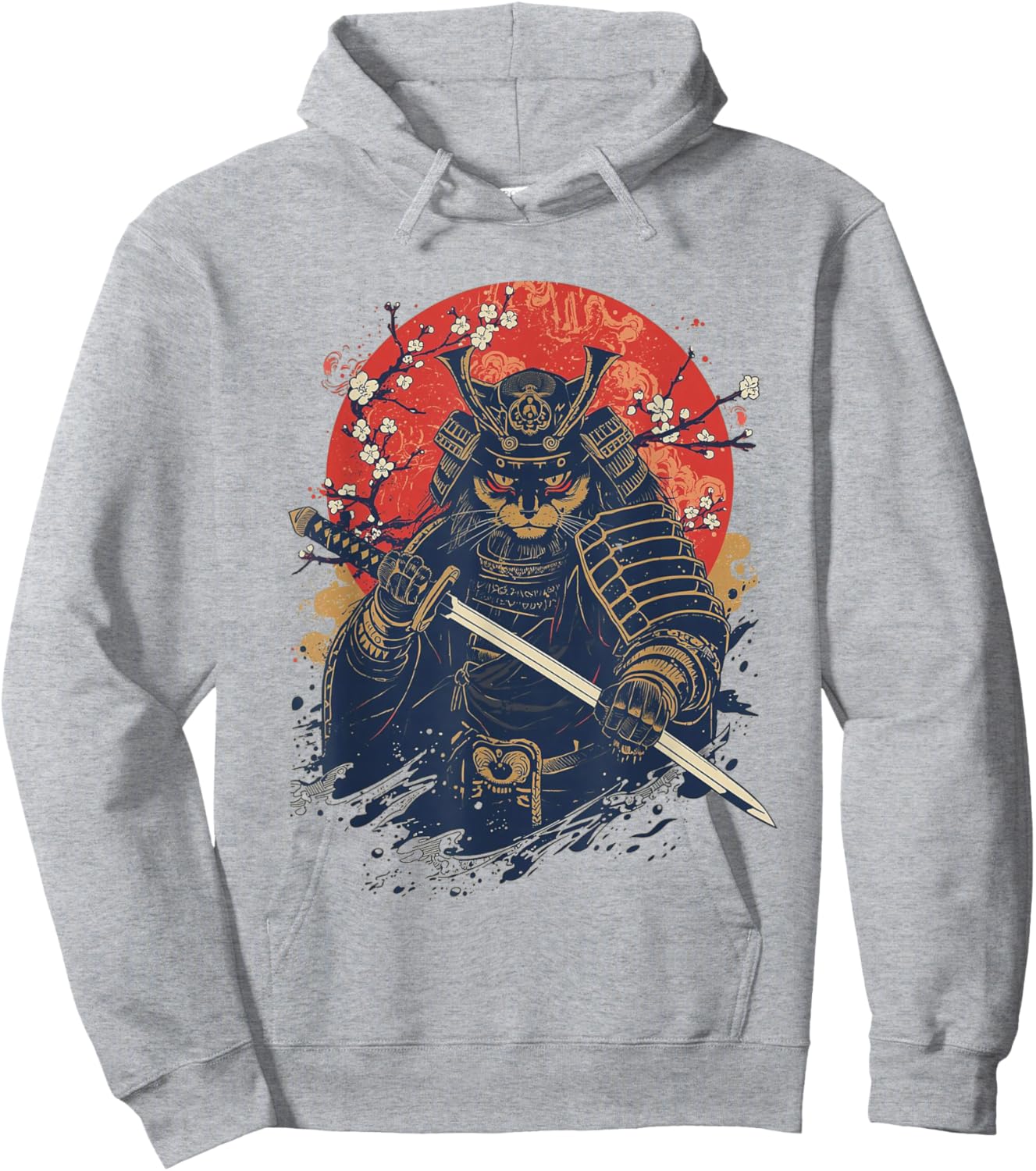 Kawaii Samurai Cat Print Graphic Women Hoodie - Hoodie | Ash