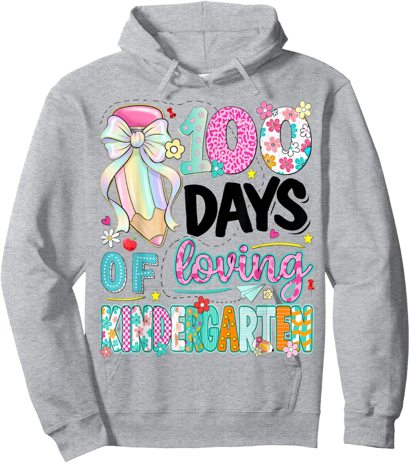 100th Day of School Kids Girls Kindergarten Teachers Hoodie - Hoodie | Ash