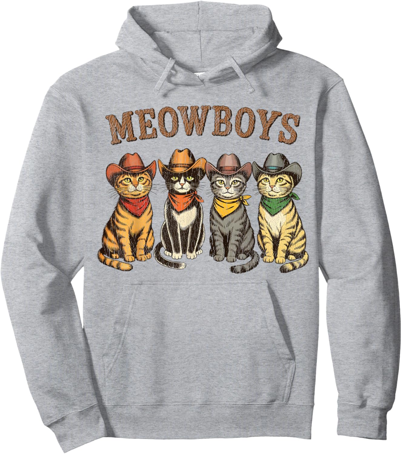 Meowboys Funny Cowboy Cats Vintage Western Humor Cat Lovers Hoodie - Hoodie | Ash