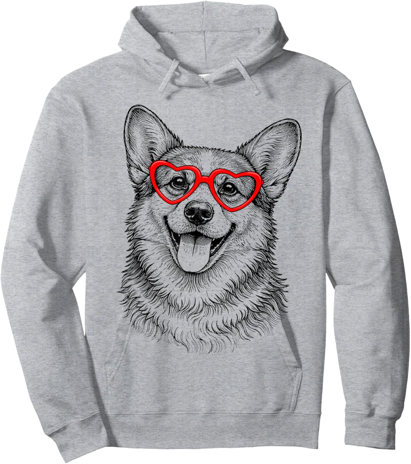 Funny Corgi Face Heart Glasses Dog Valentine's Day Hoodie - Hoodie | Ash
