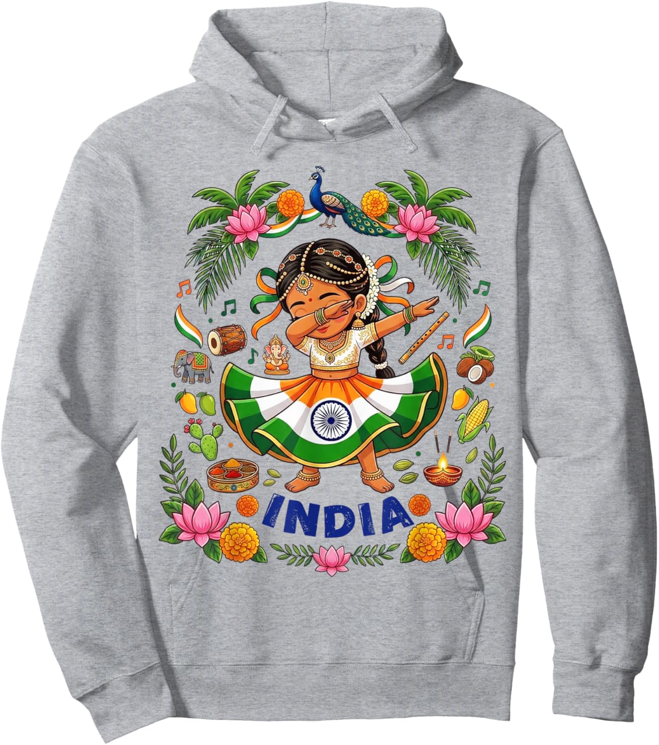Dabbing India Girl Flag Dress Lotus Flowers Pride Heritage Hoodie - Hoodie | Ash