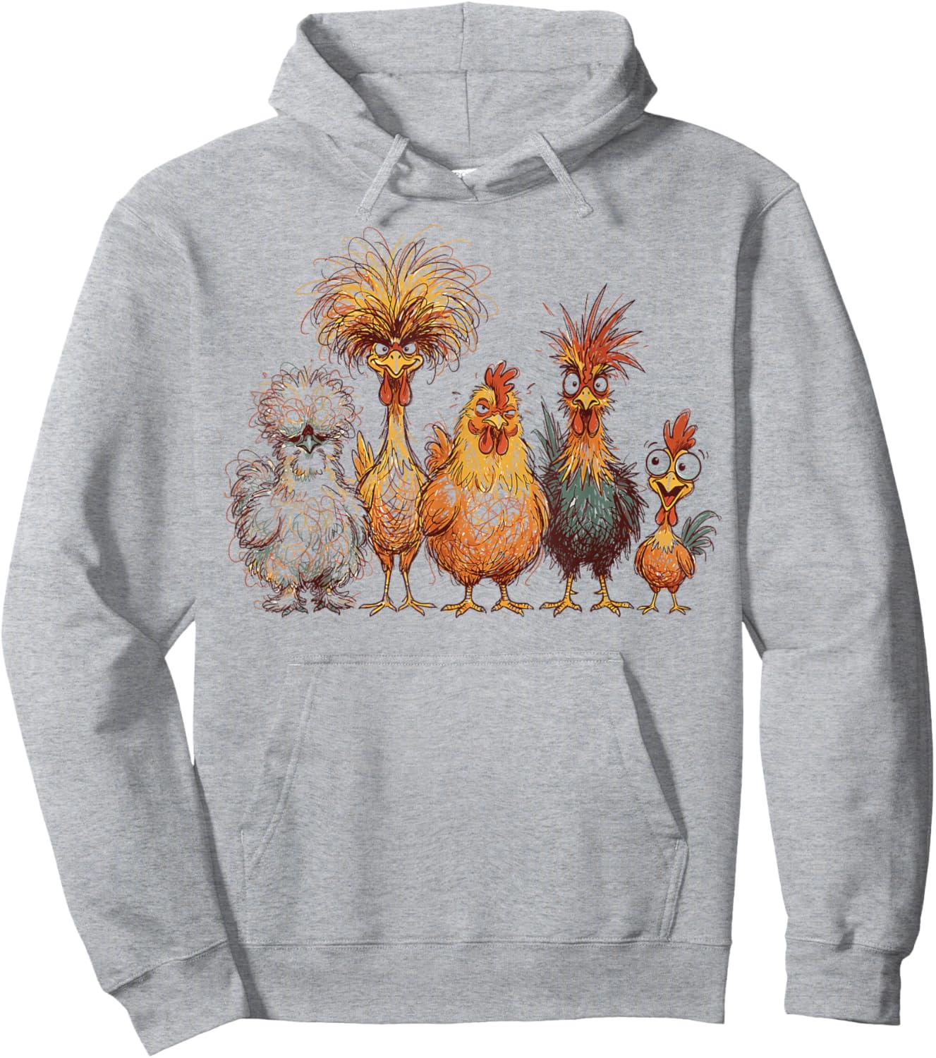 Crazy Chicken Squad Funny Messy Hair Farm Birds Cartoon Hoodie - Hoodie | Ash