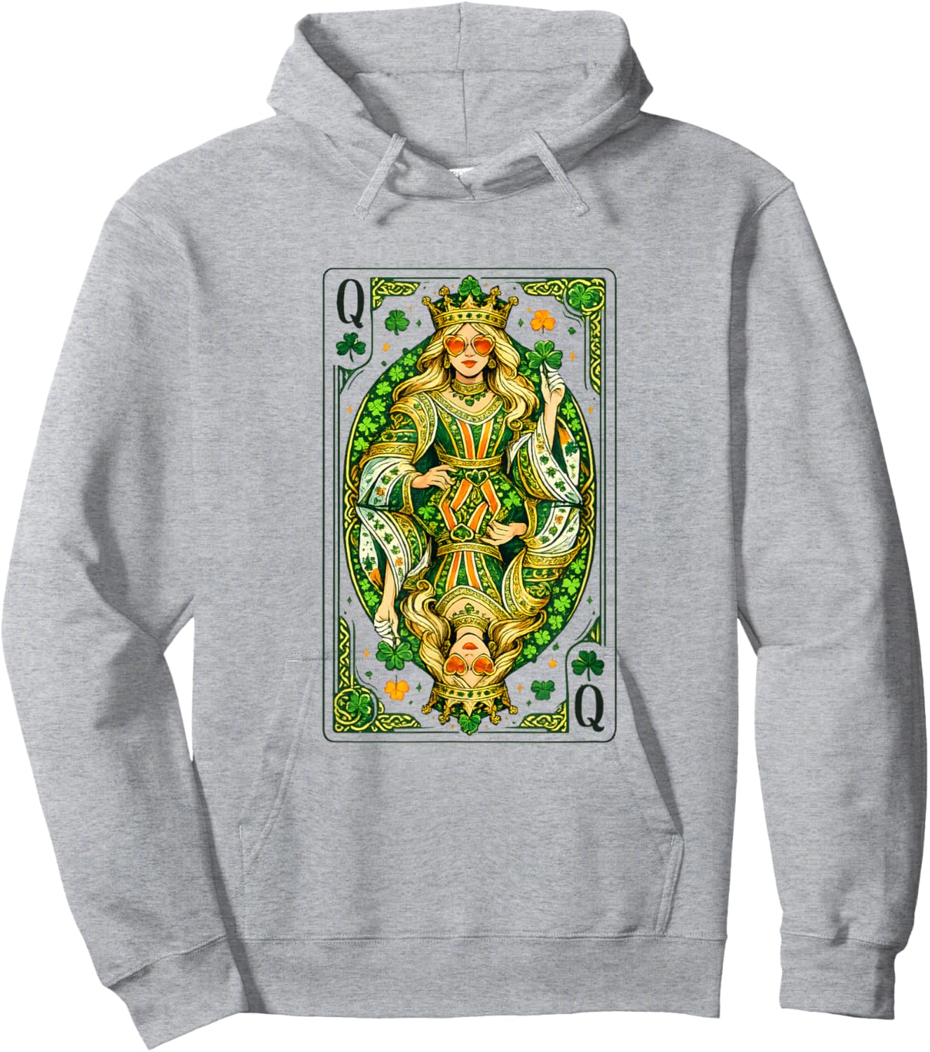 Irish Queen of Hearts Saint Patrick's Day Playing Card Lucky Hoodie - Hoodie | Ash