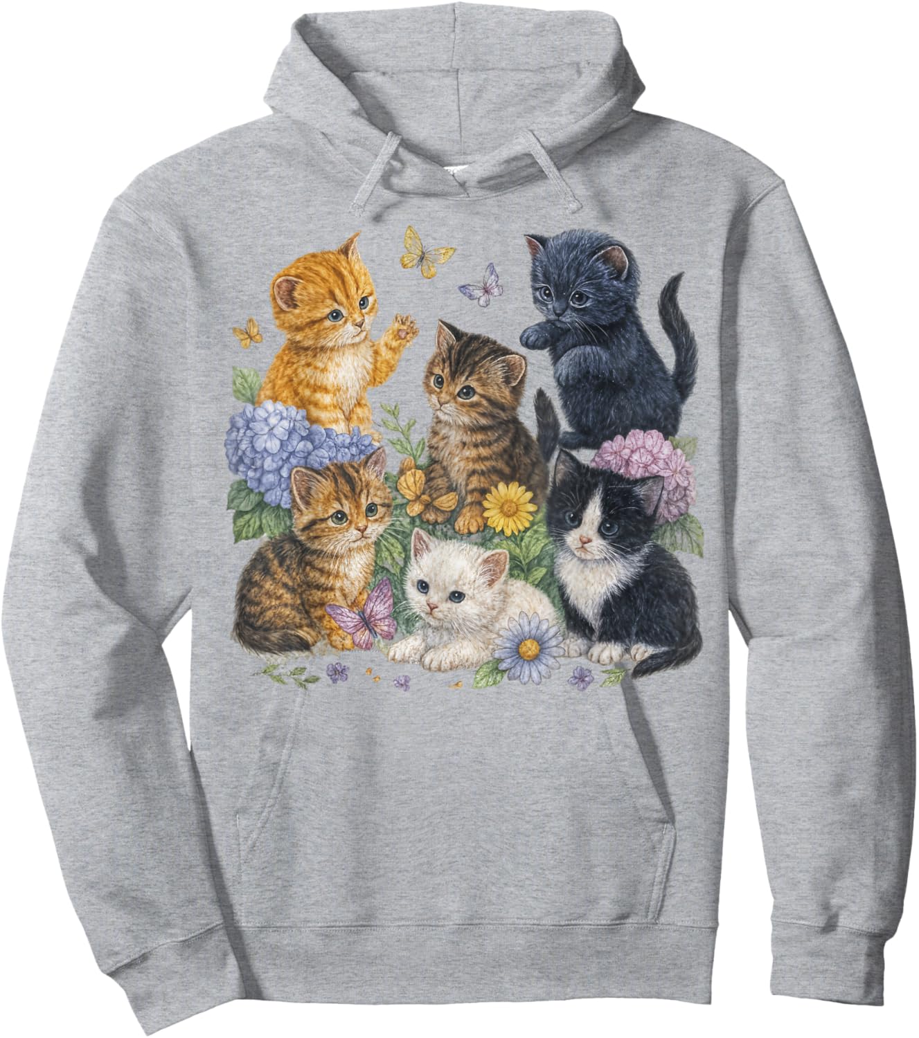 Cat Flower Floral Cute Kitten Vintage Flowers Art Cat Lover Hoodie - Hoodie | Ash