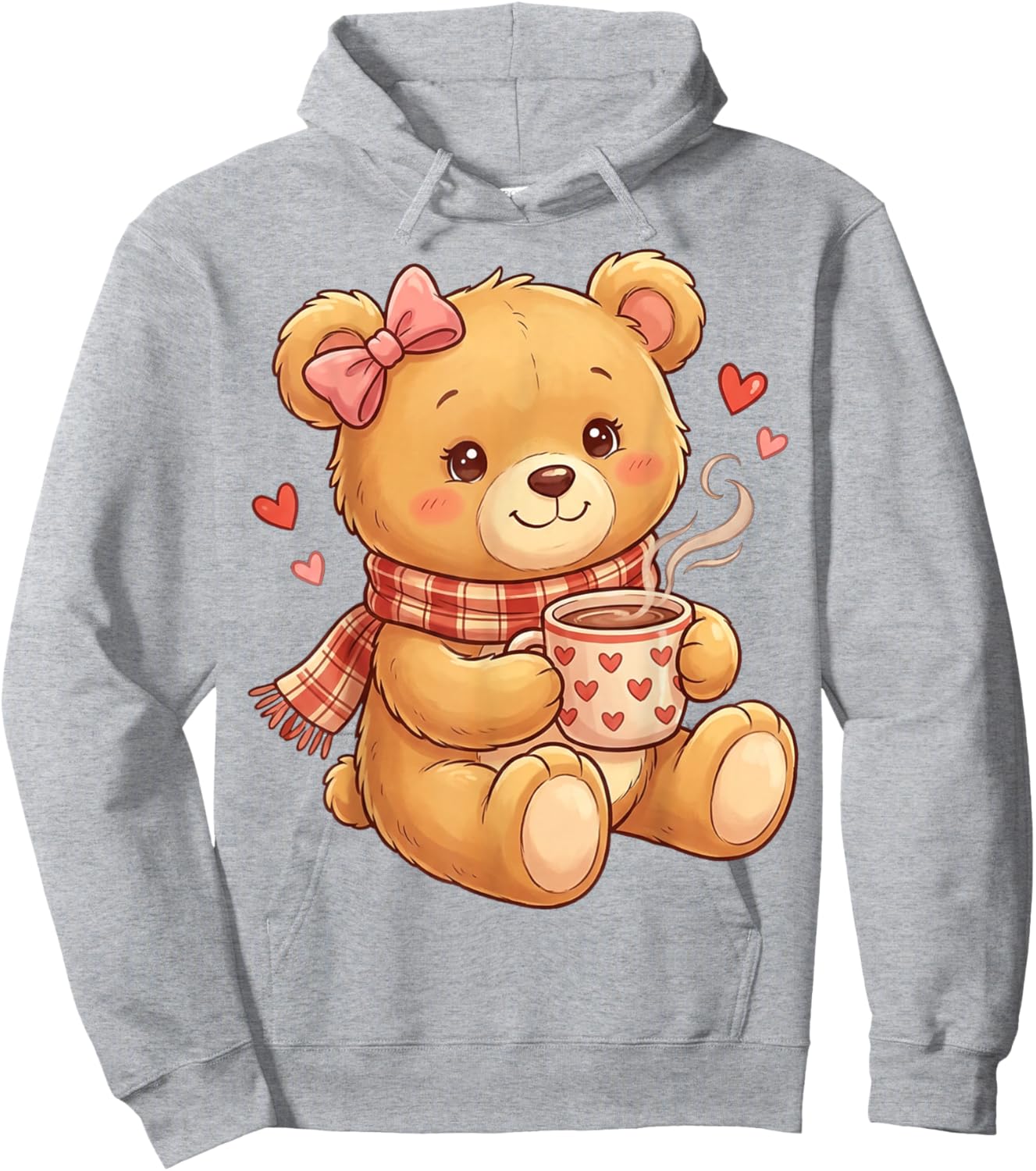 Cute Teddy Bear Women Valentines Day Shirt Girl Coffee Heart Hoodie - Hoodie | Ash