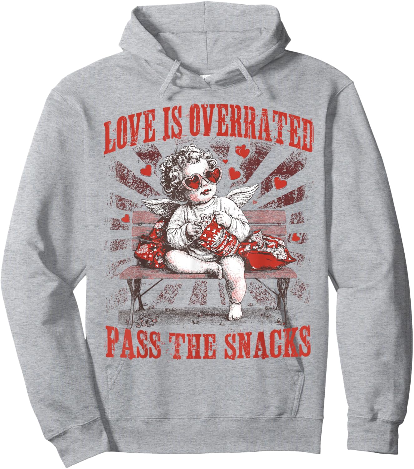 Cupid Love is Overrated Pass The Snacks Happy Valentines Day Hoodie - Hoodie | Ash