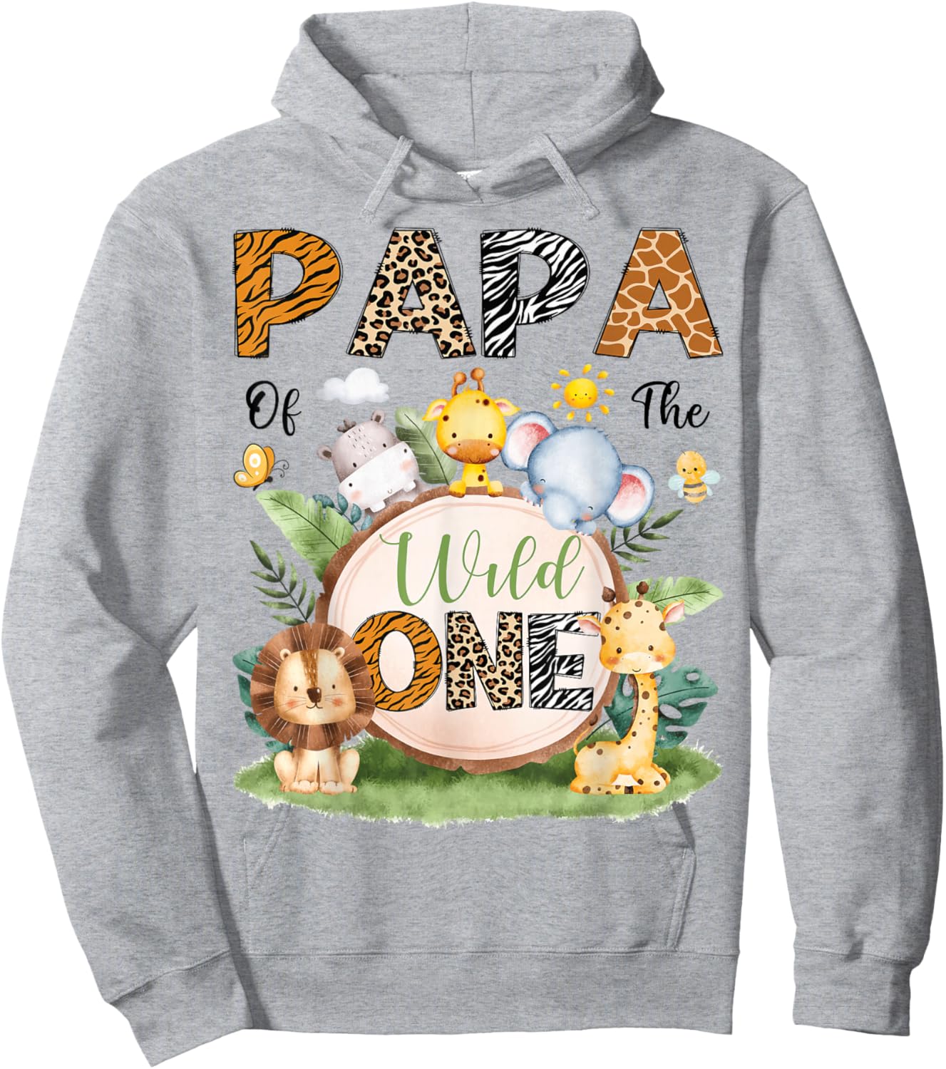 Papa of The Wild One First Birthday Boy Jungle Safari Hoodie - Hoodie | Ash